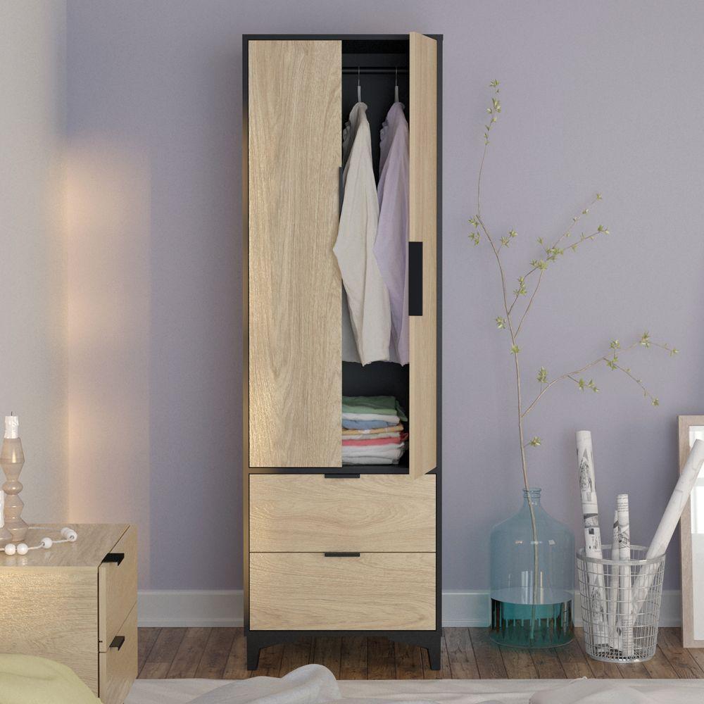 Closet Mood 2P2C Hyggesign 57x178x47cm. Color Negro / Madera-6