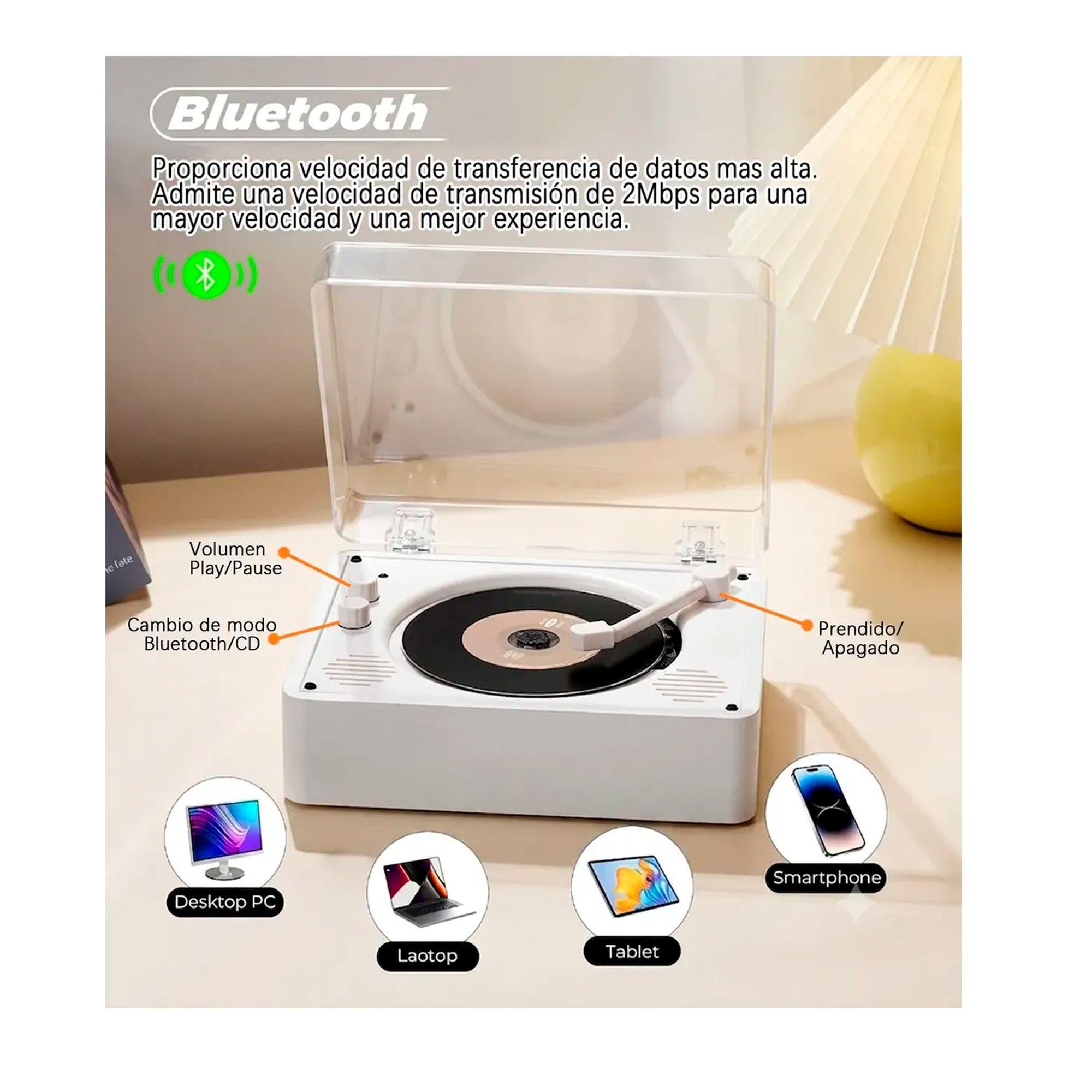 Reproductor De Disco Bluetooth Usb Portatil Retro-6
