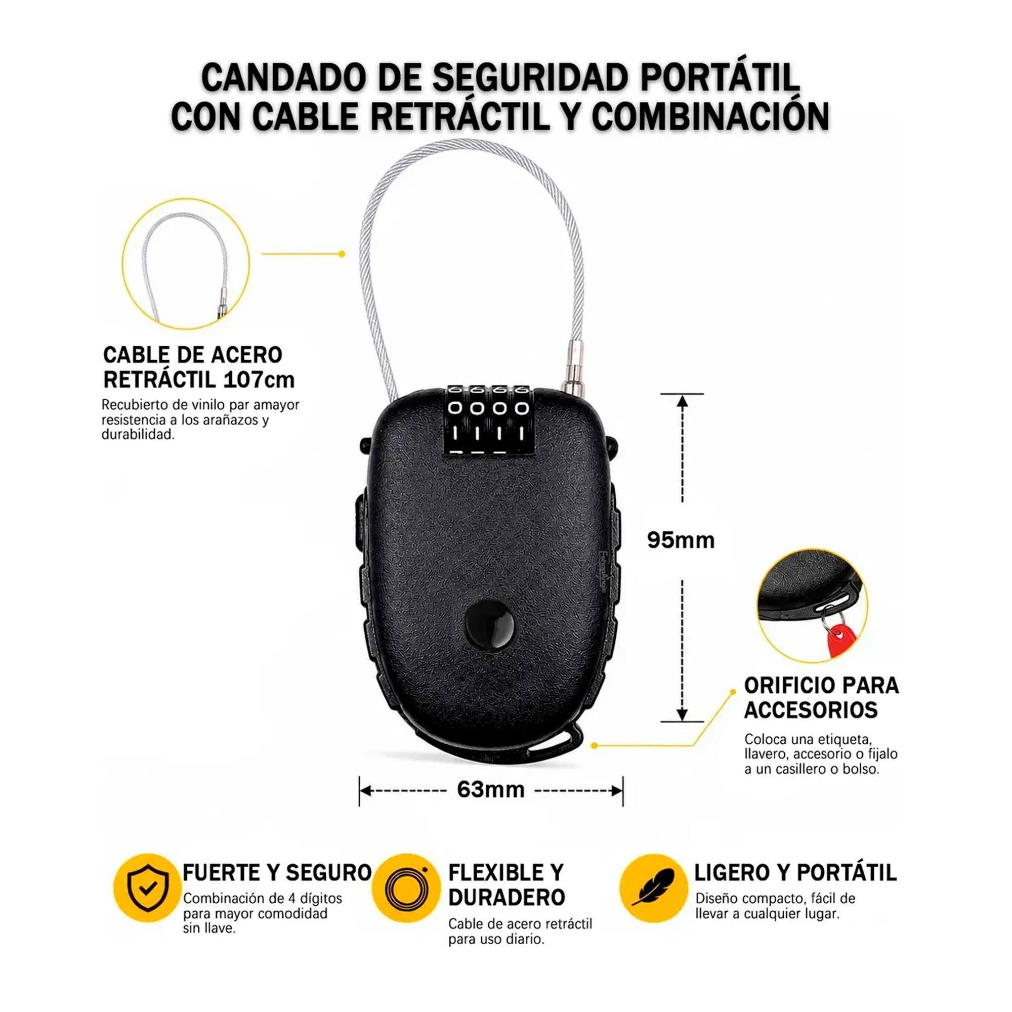 Candado Con Cable De Seguridad Clave De 4 Digitos Retractil-1