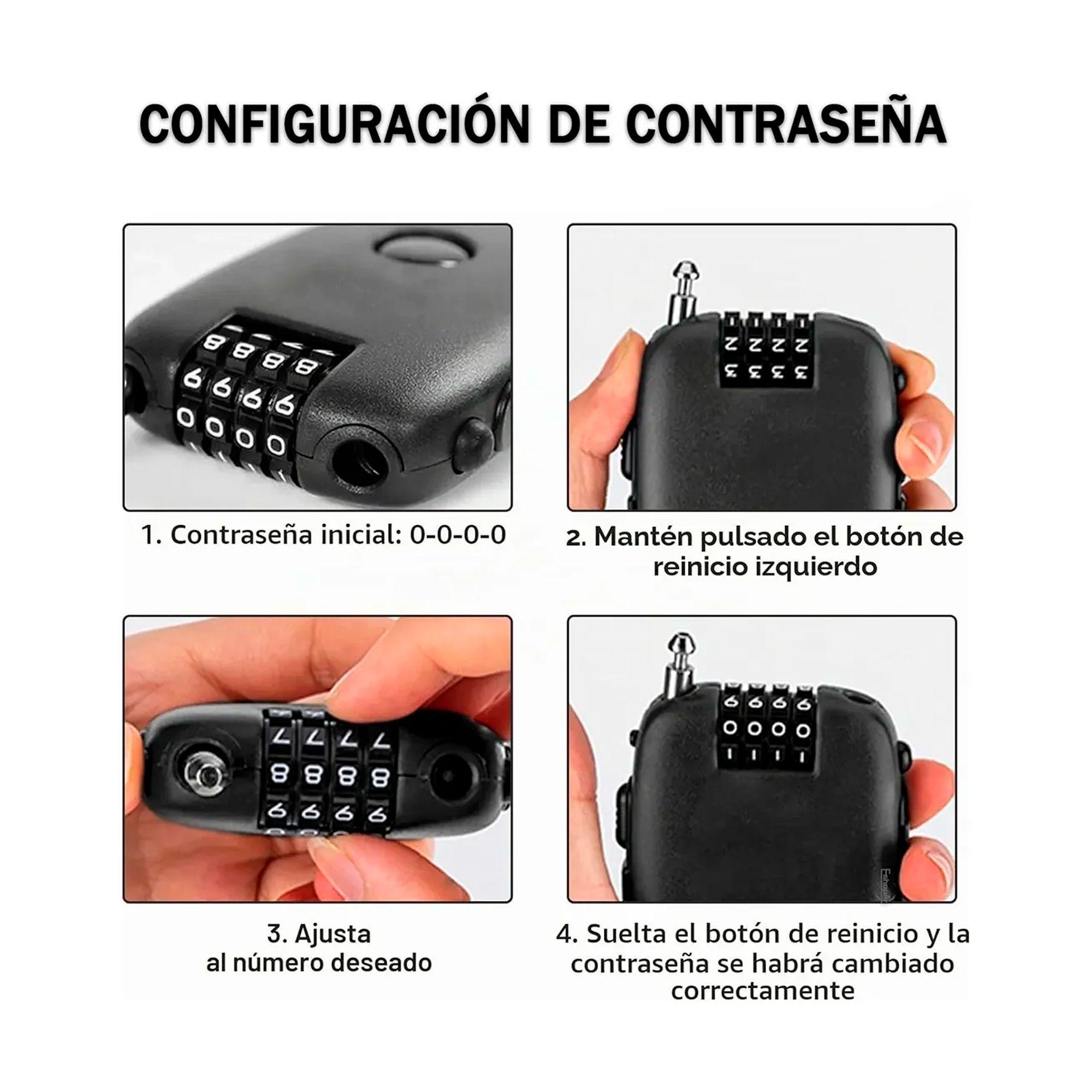 Candado Con Cable De Seguridad Clave De 4 Digitos Retractil-2