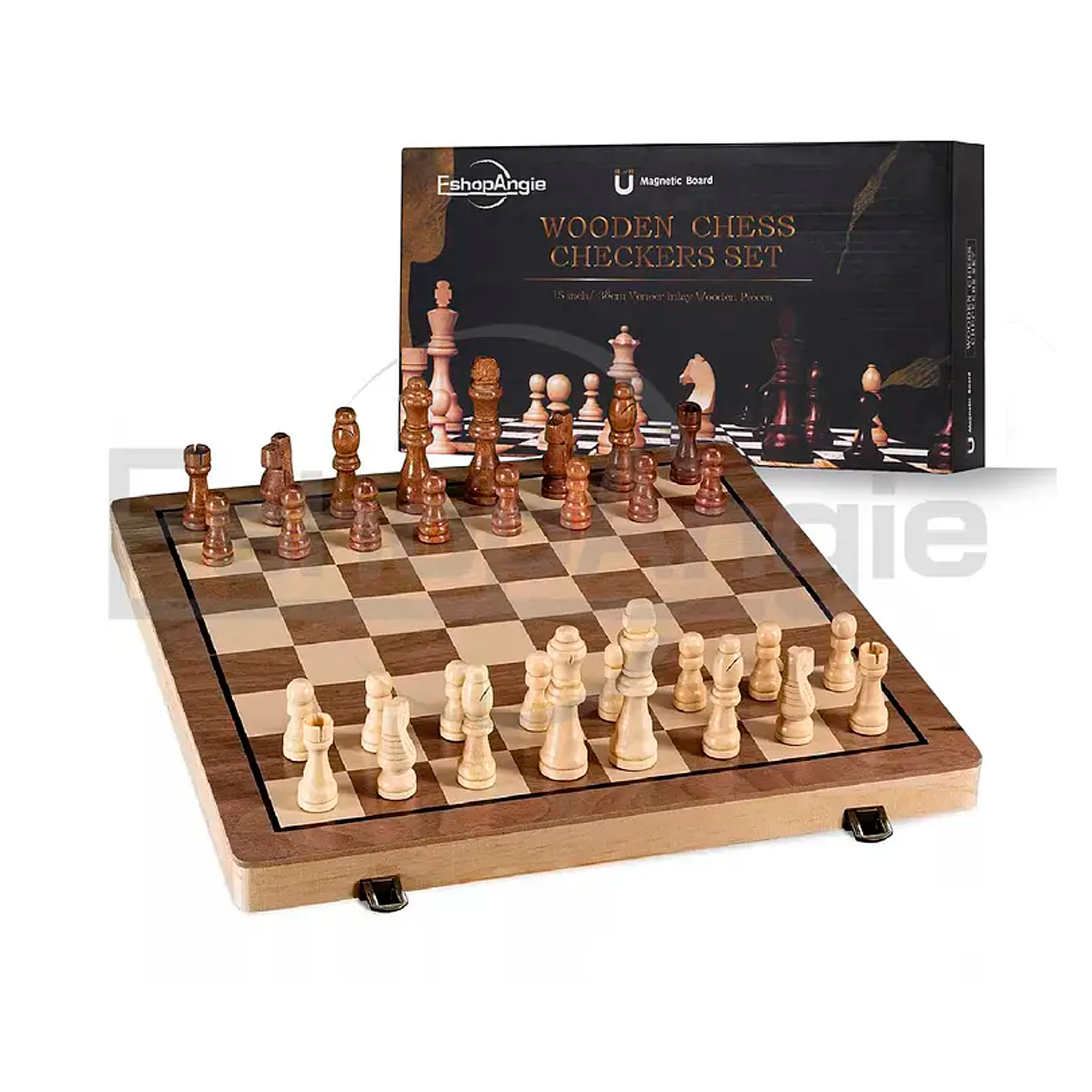 Tablero De Ajedrez Magn tico De Madera 39x39cm-0