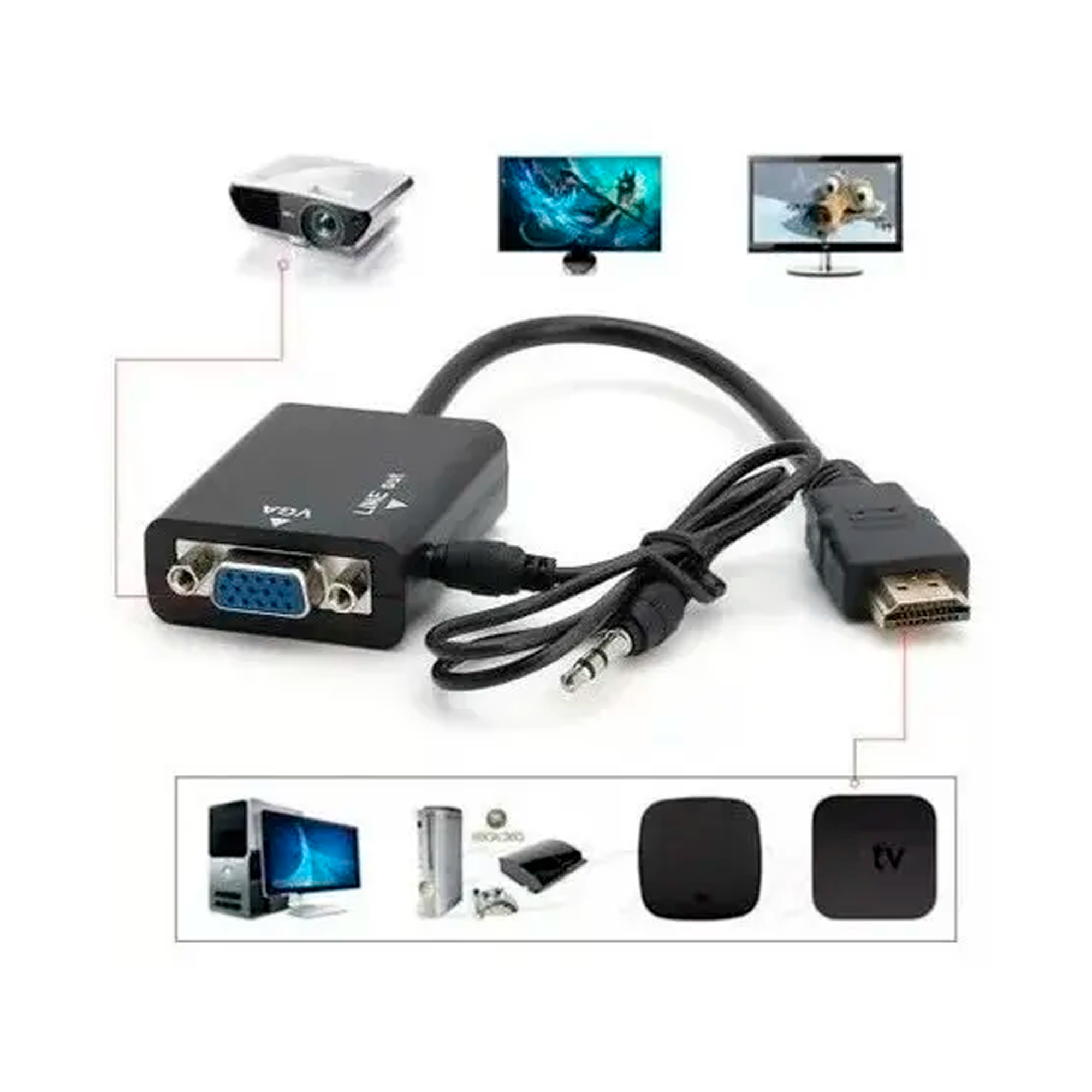 Adaptador Cable De Conversión Hdmi A Vga +Audio Hd-3