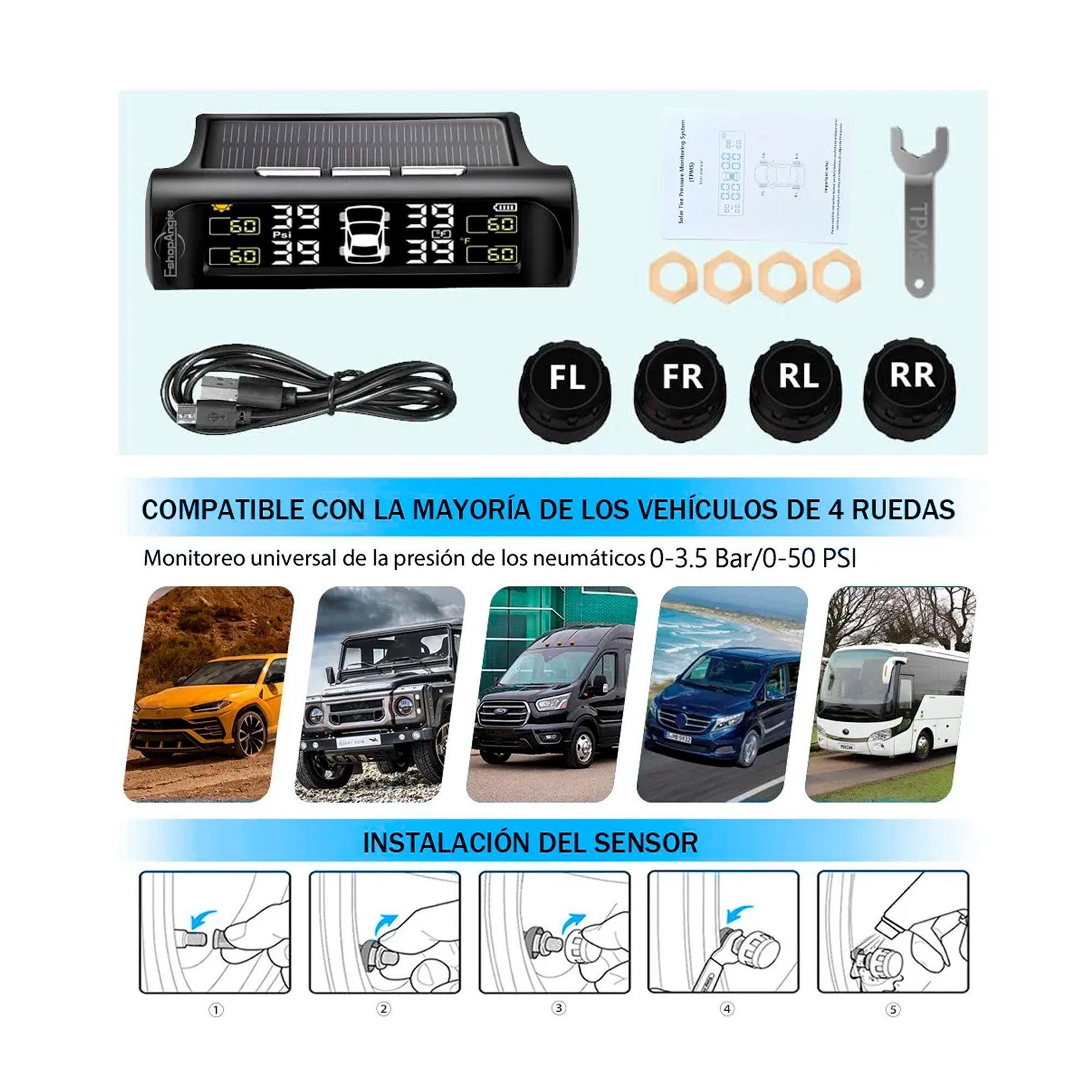 Sistema Monitoreo Presión Neumáticos Auto Tpms Solar-2