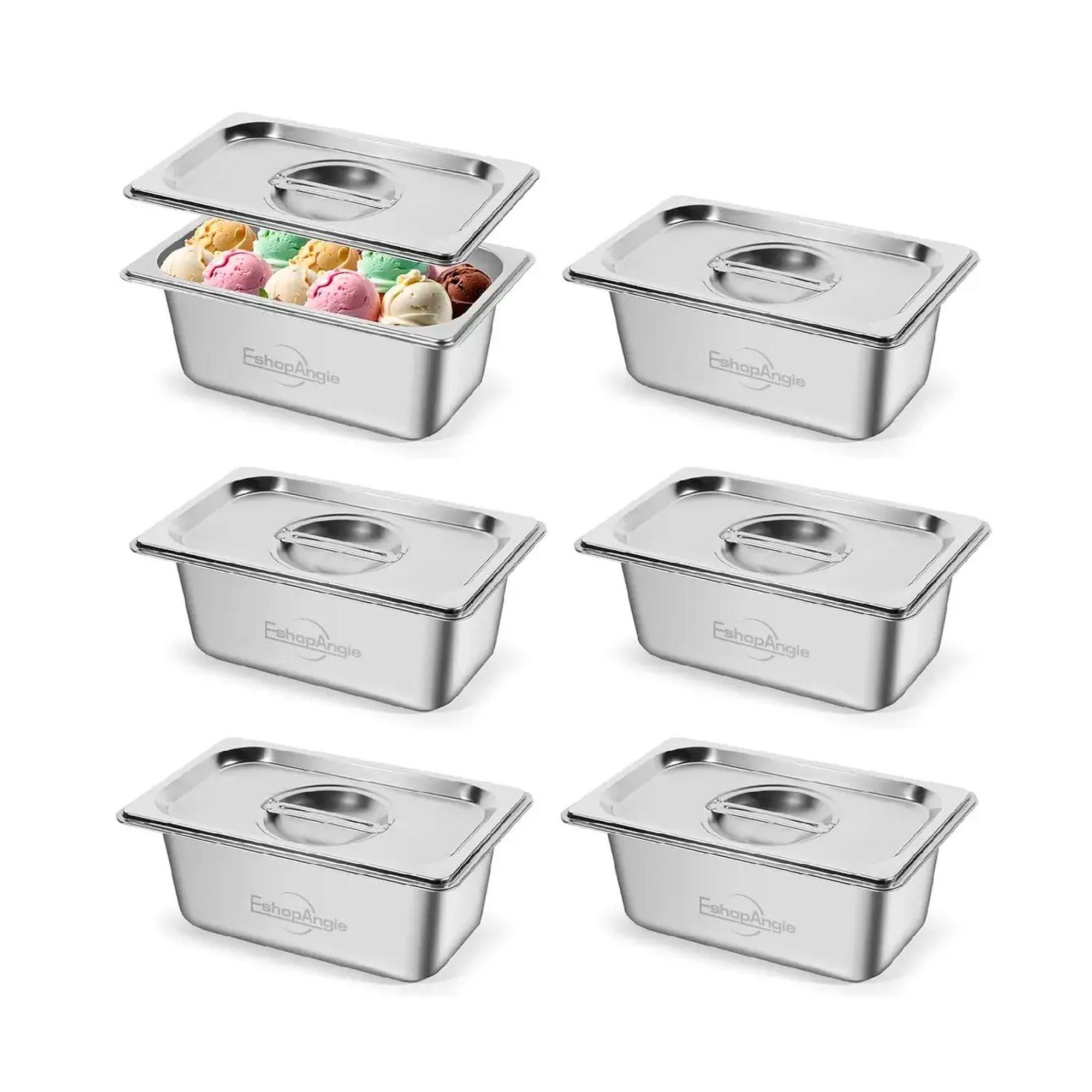Pack 6 Deposito Gastronomico Acero 16 Cm X 26 5 Cm Con Tapa-1