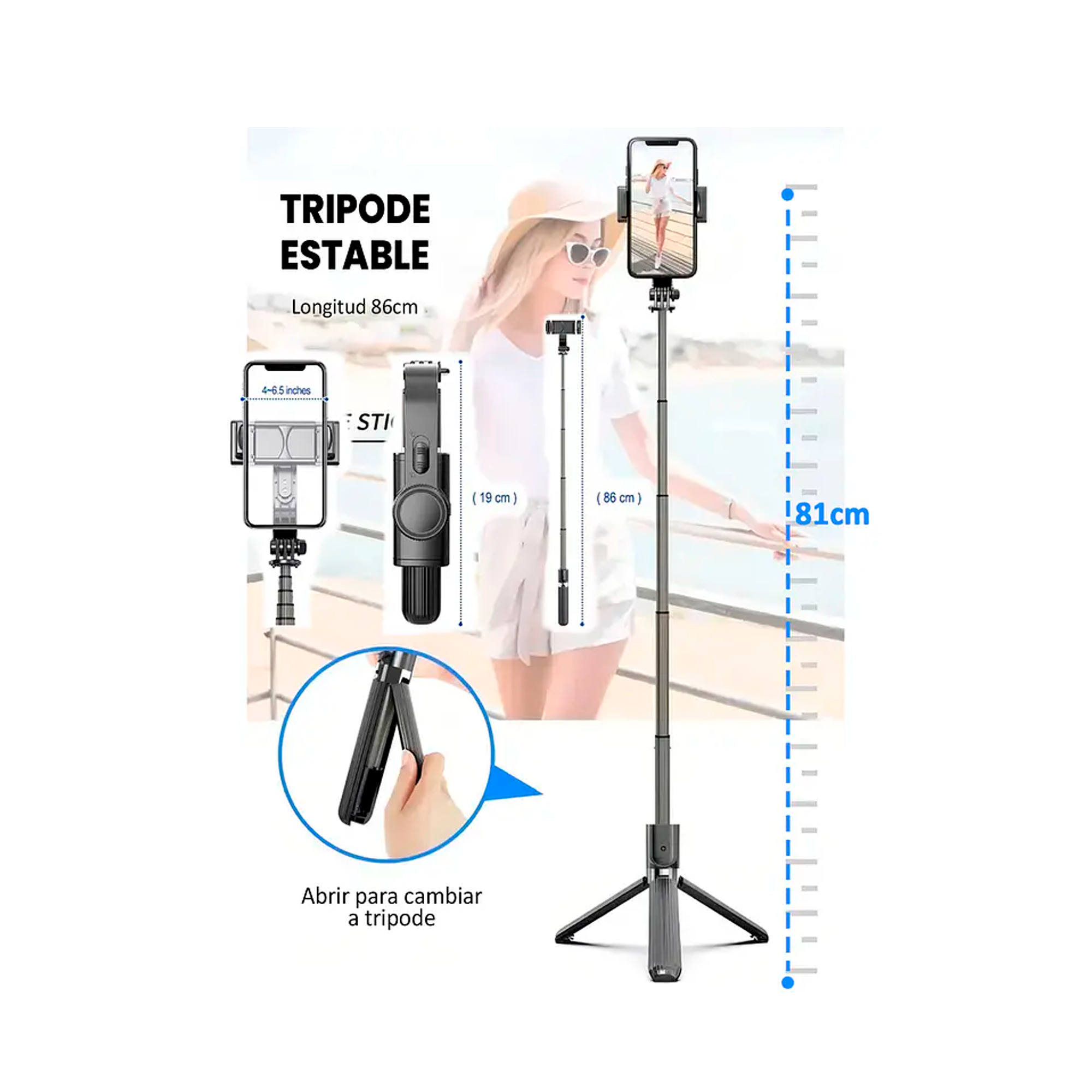 Estabilizador Celular Gimbal L08 Selfie Stick Tripode mando-2