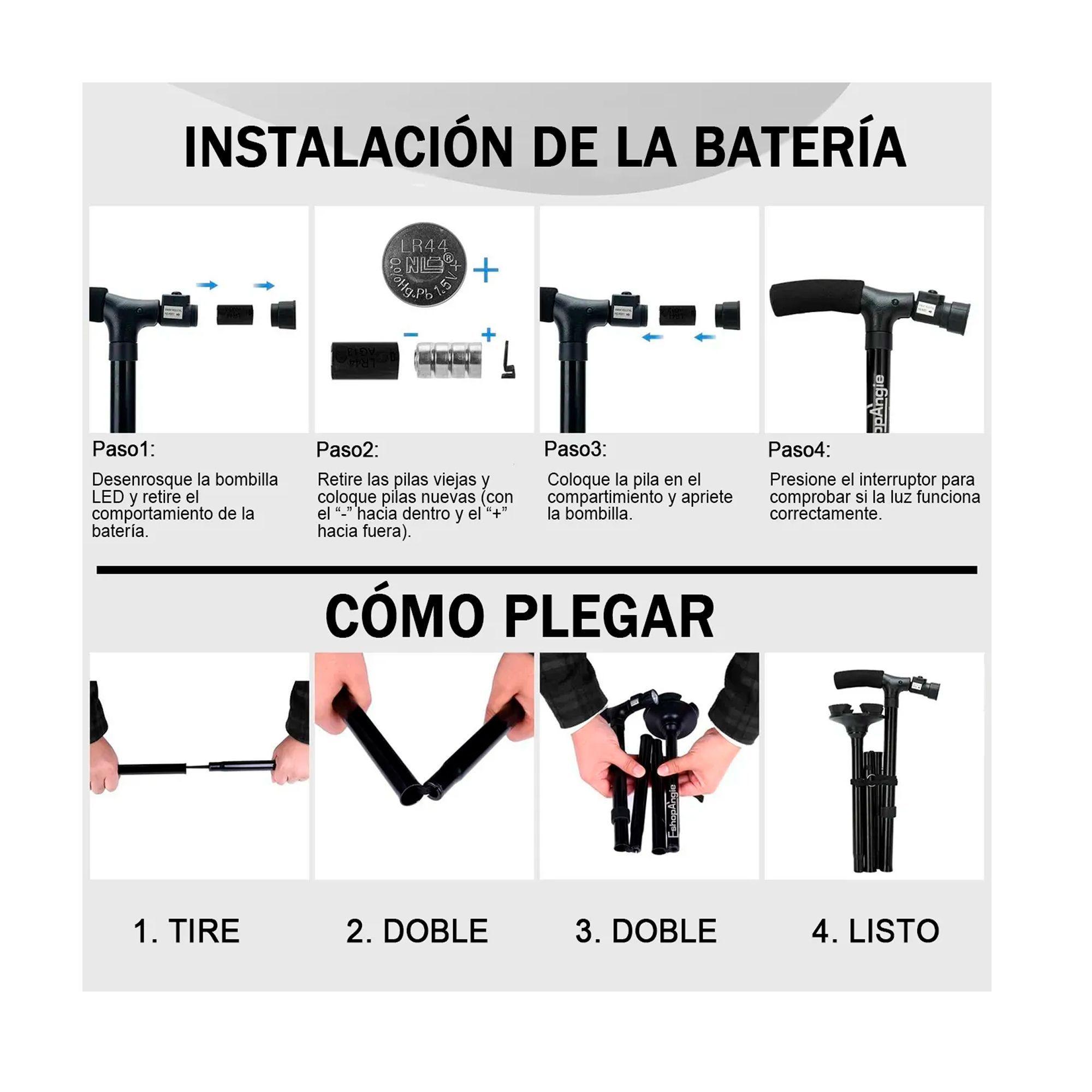 Baston Ortopedico Plegable Con Luz Led Base Adulto Ajustable-5