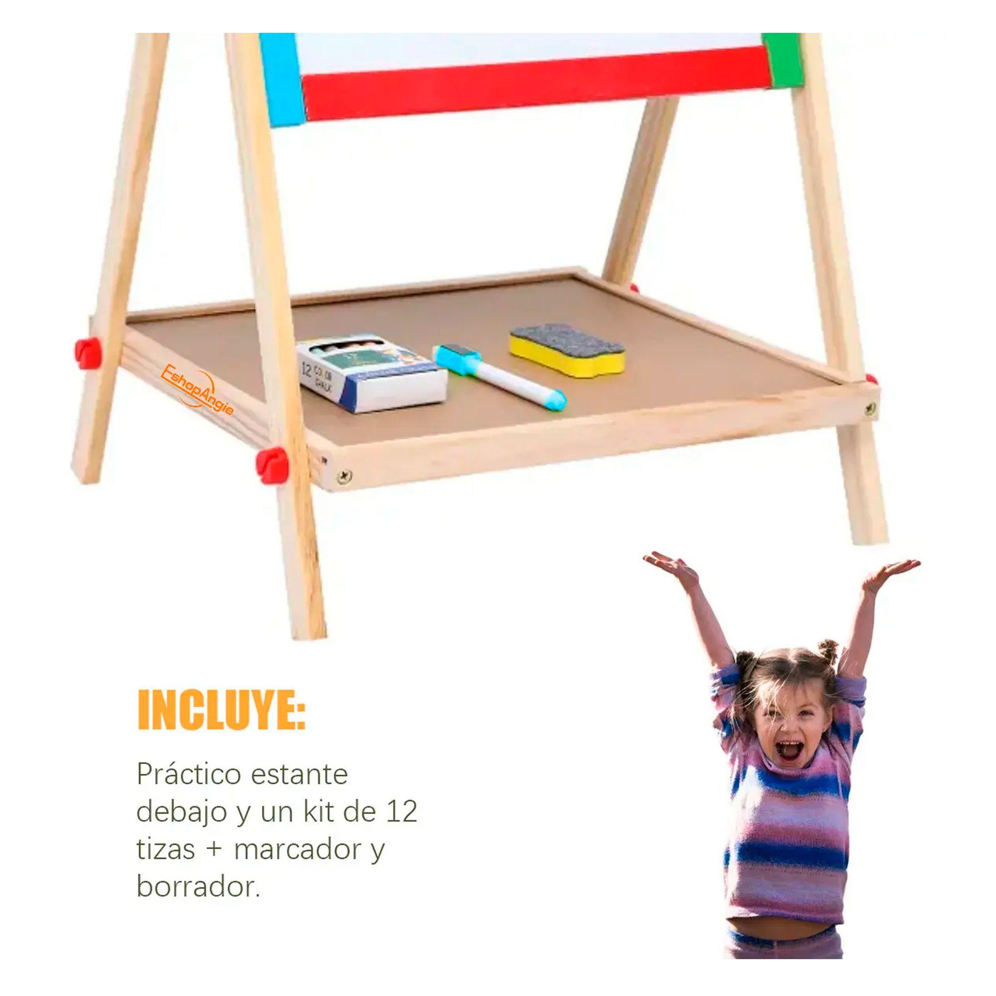 Pizarra Atril Para Niños 2 En 1 Doble Madera + Tiza Y Plumón-6