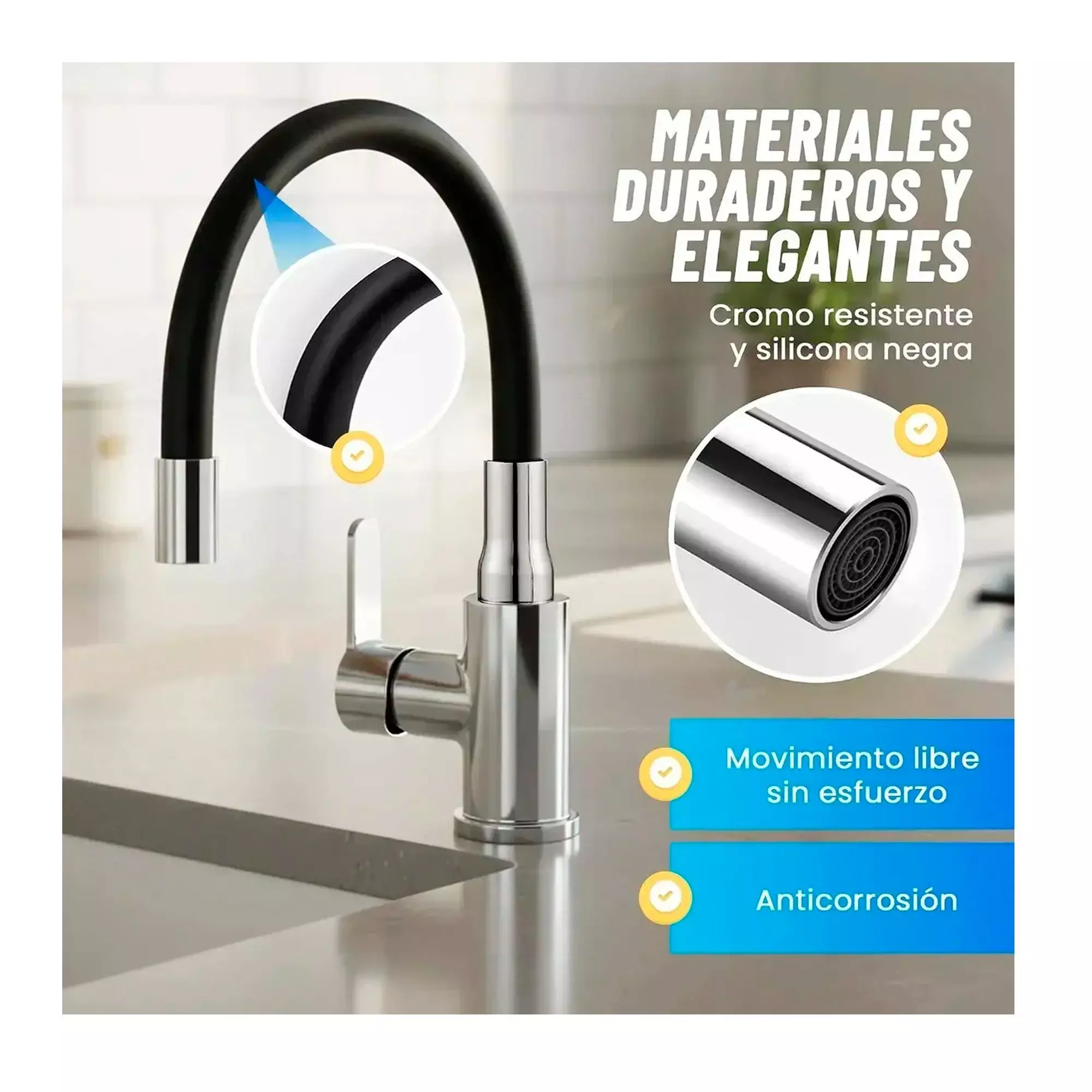 Llave Monomando Grifo De Lavaplatos Cuello Flexible De 360-3
