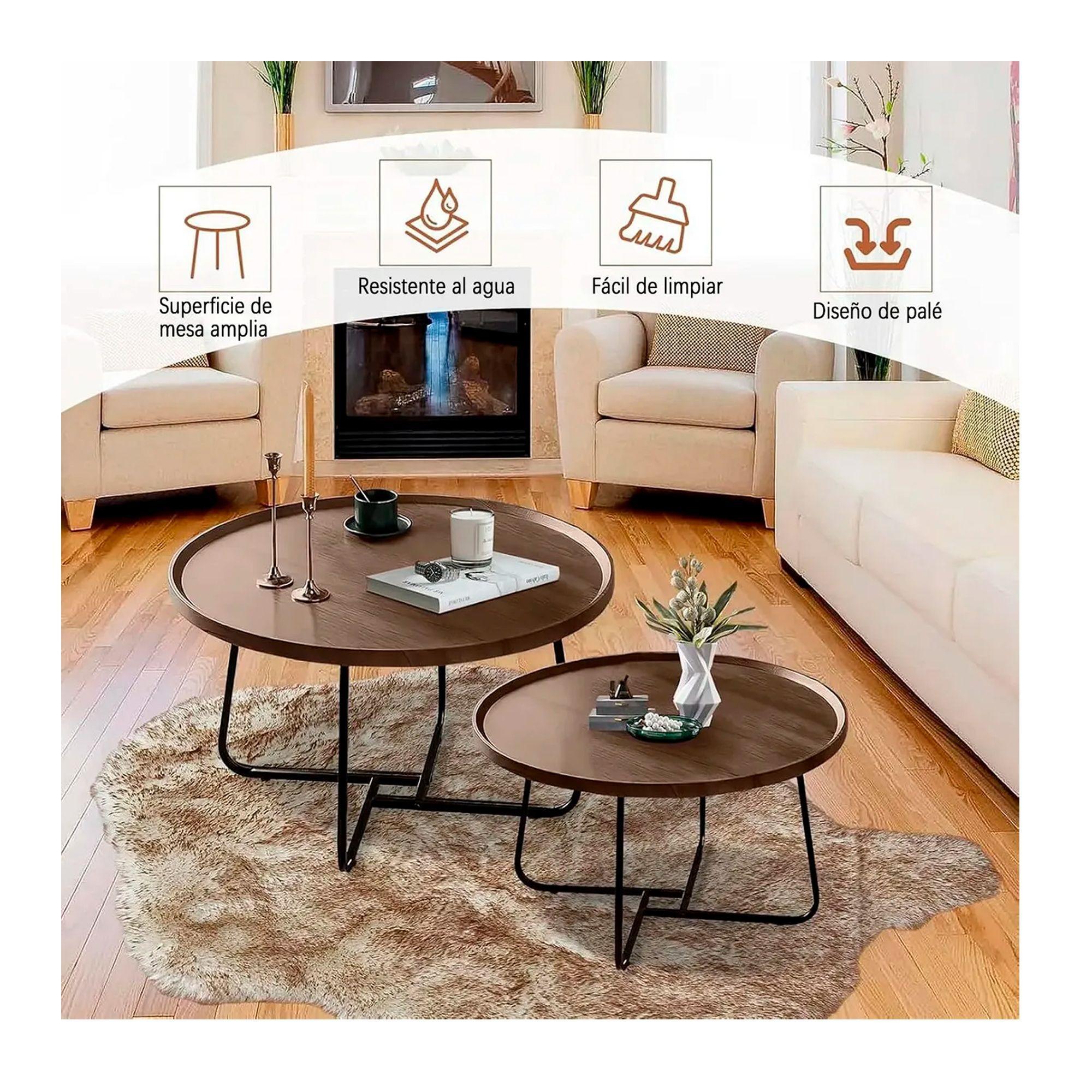 Juego De 2 Mesas De Centro Living Redonda Madera 70 50cm-5