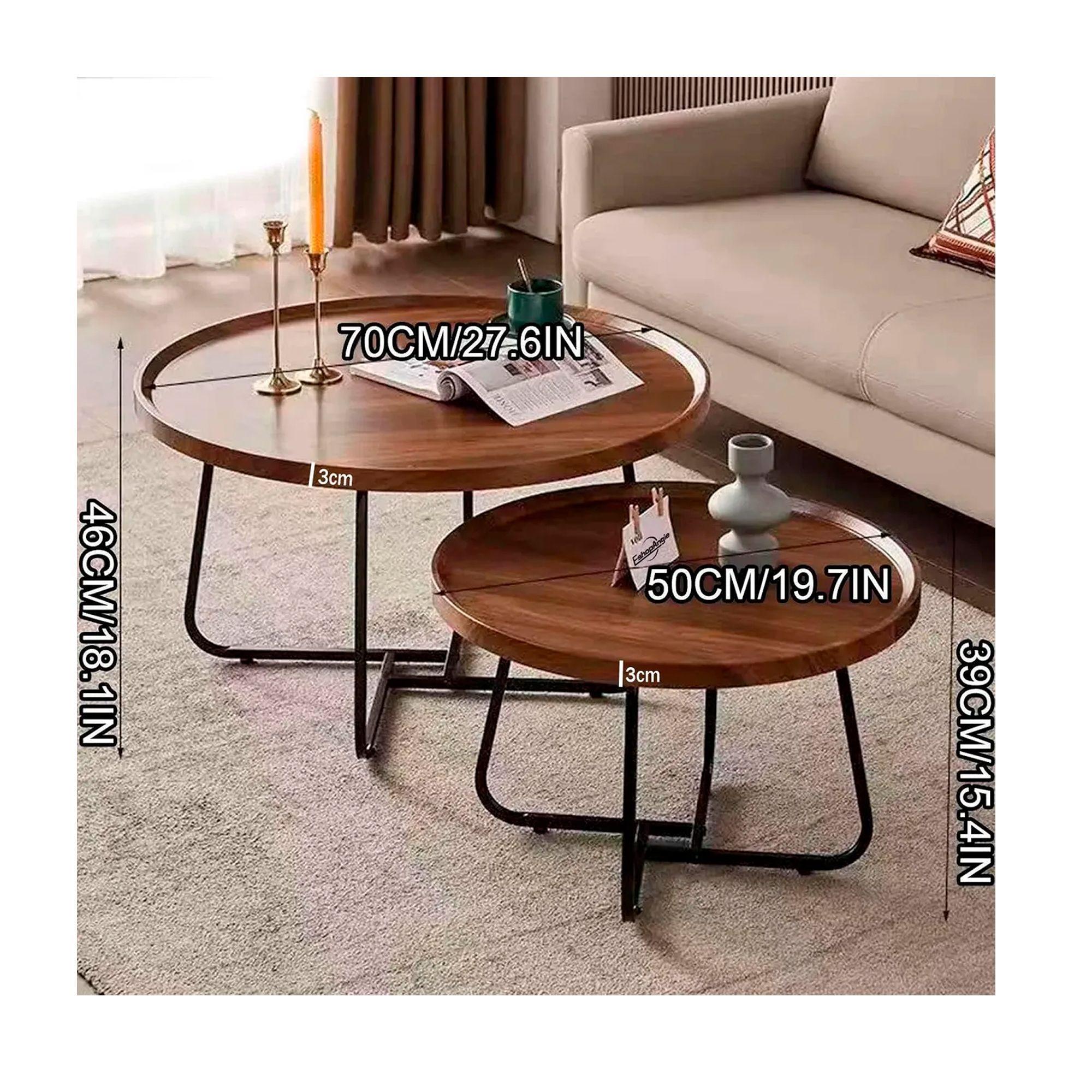 Juego De 2 Mesas De Centro Living Redonda Madera 70 50cm-7