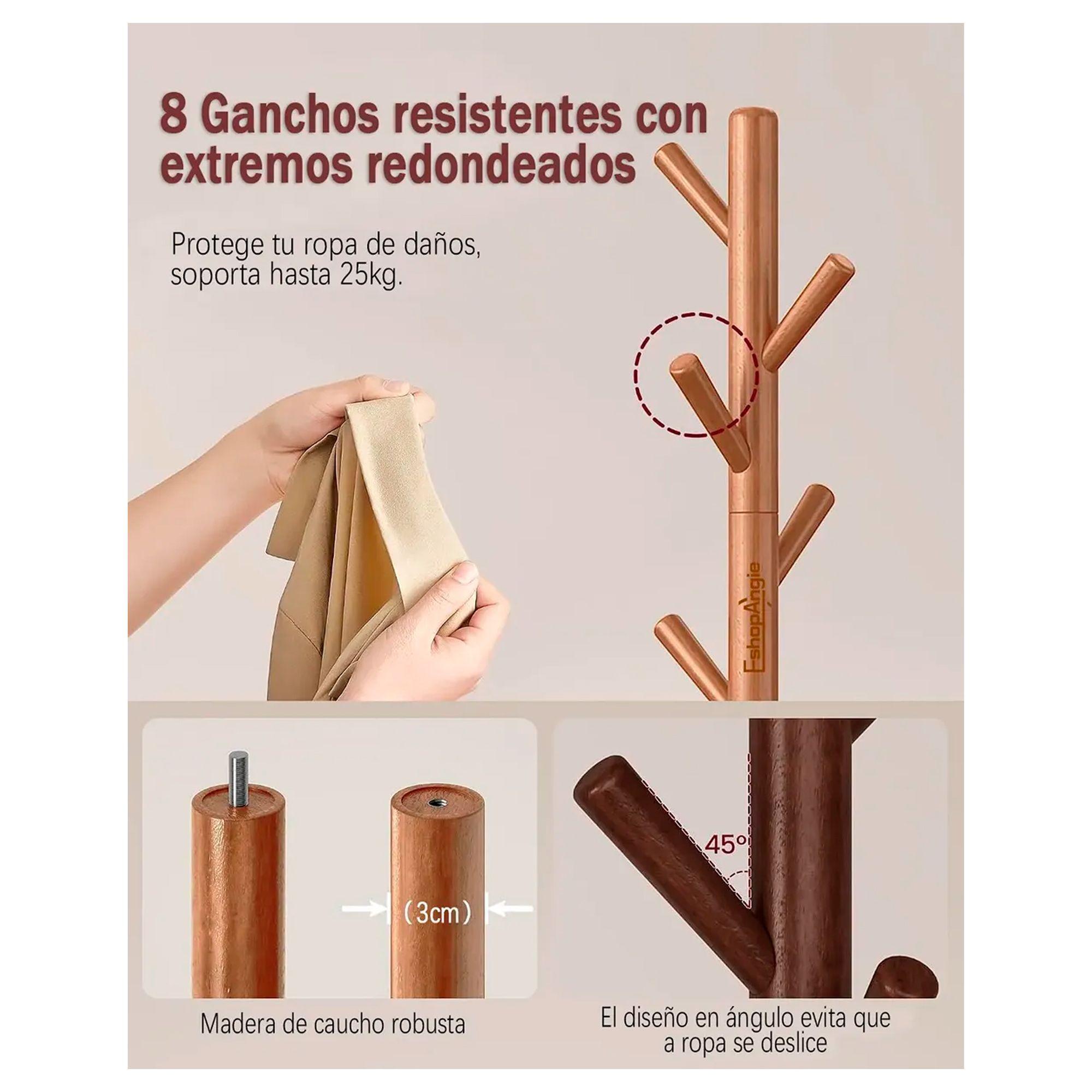 Perchero Colgador De Pie Madera 8 Ganchos Armable 172x38cm-2