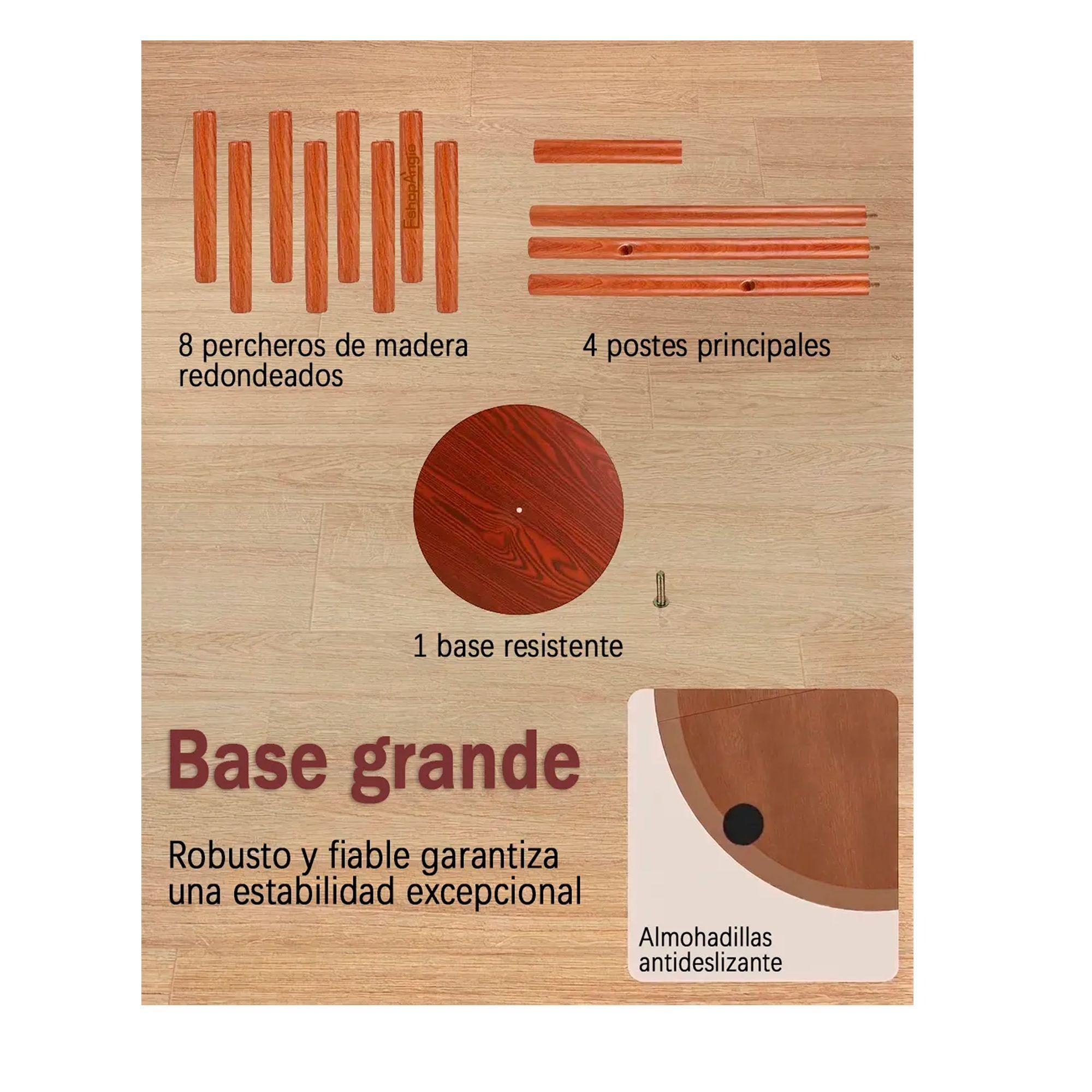 Perchero Colgador De Pie Madera 8 Ganchos Armable 172x38cm-3