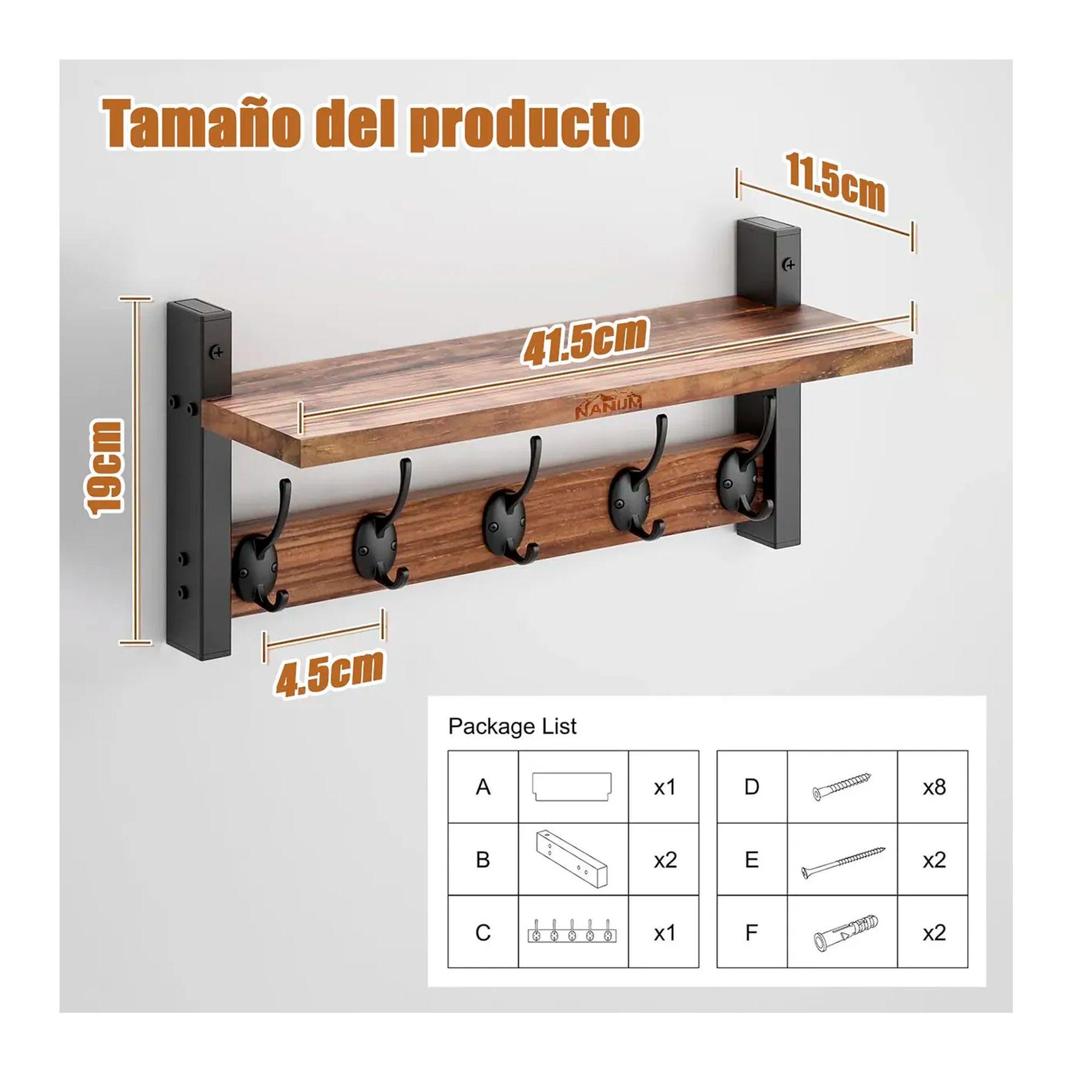 Repisa Perchero Estante De Pared Estanterias Marron-4