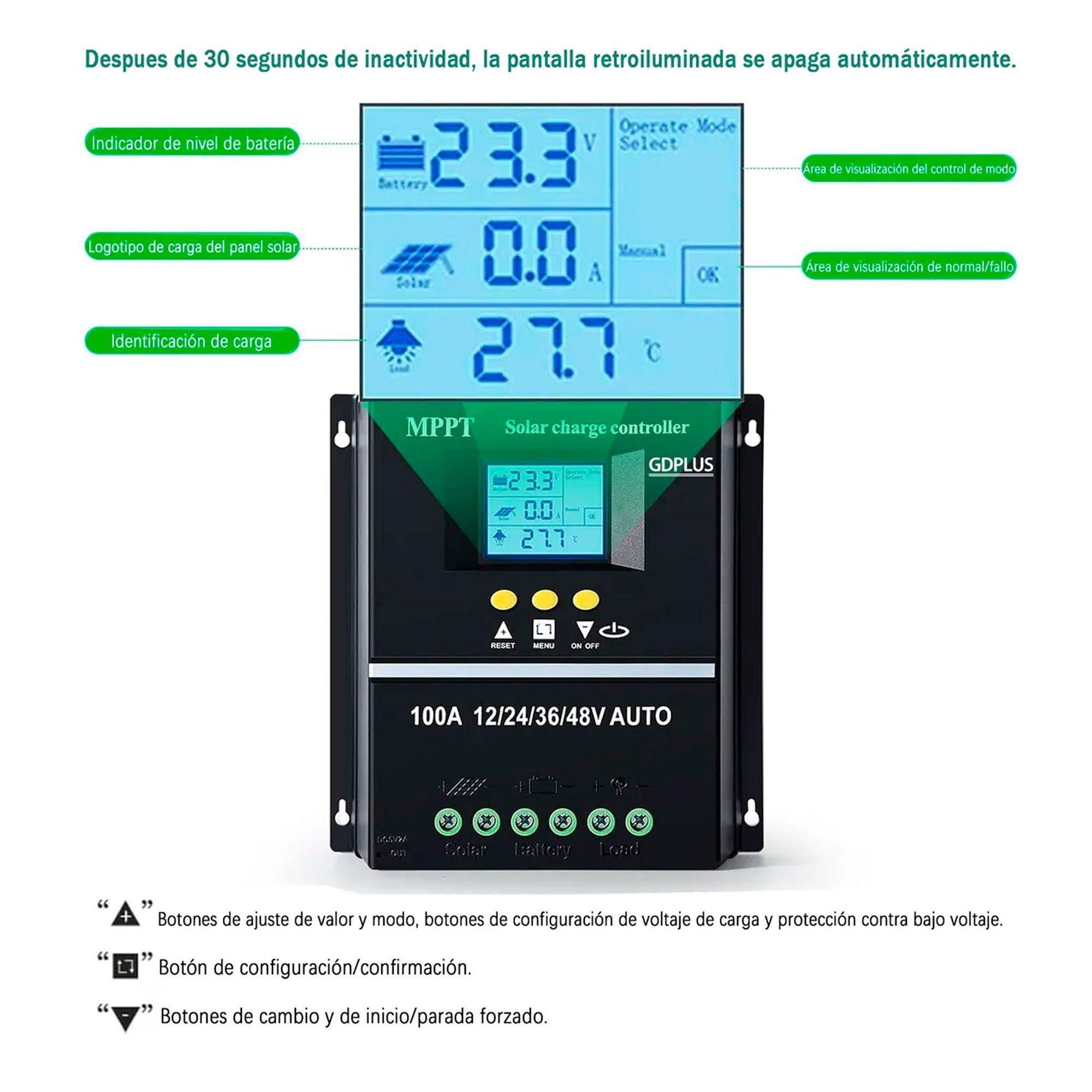 Controlador Regulador Carga Solar Mppt 100a 12/24/36/48 Vol-5