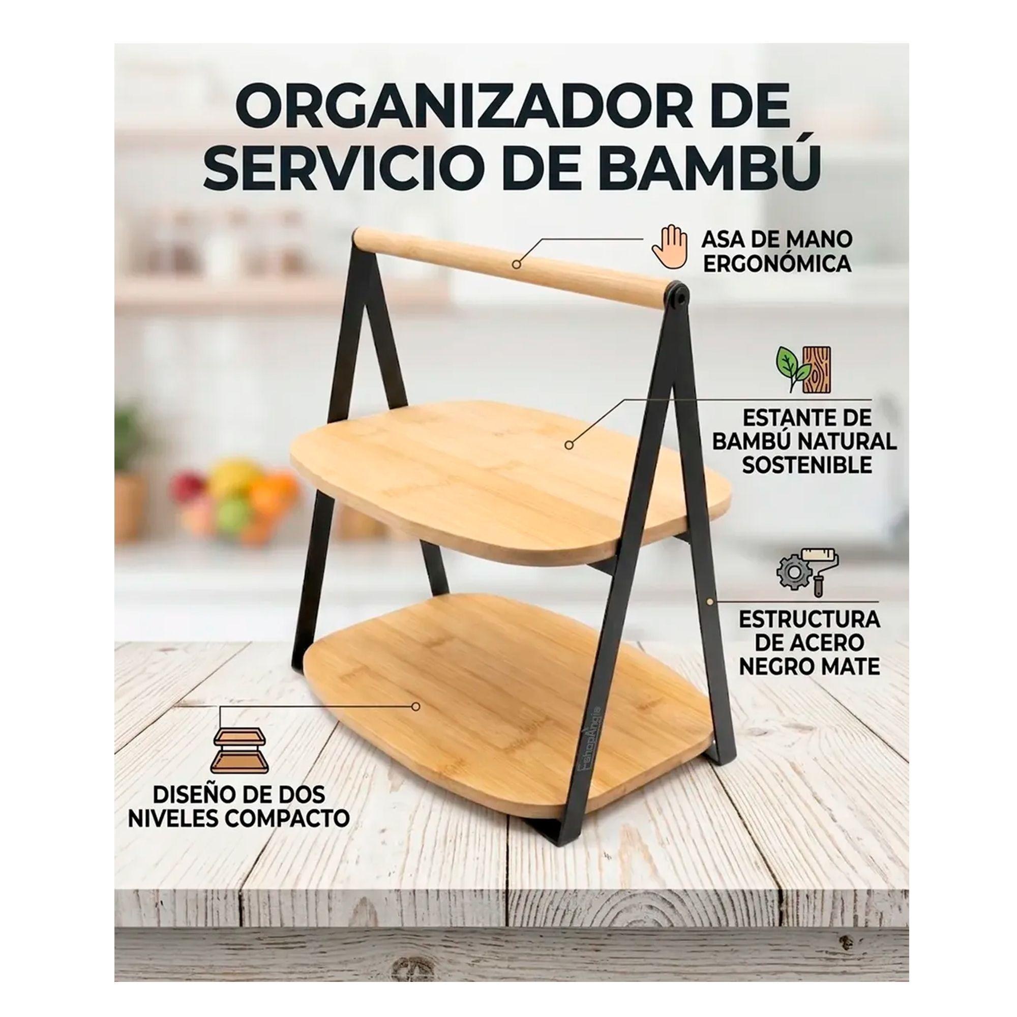 Bandeja Organizador 2 Niveles Bambu Para Servir Bocaditos-3