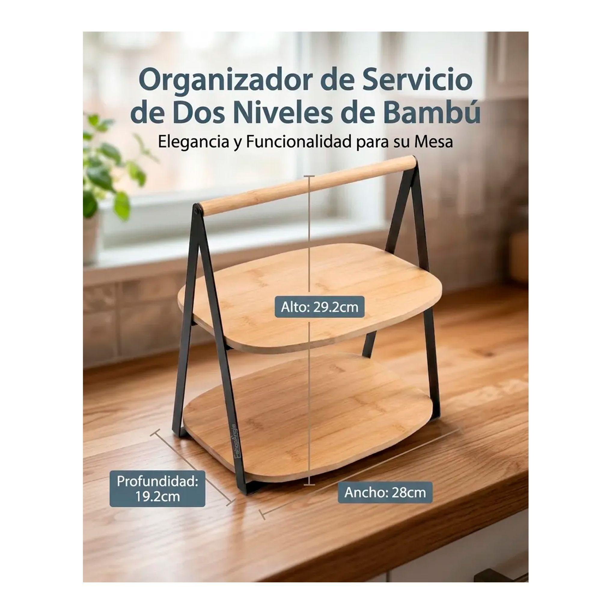 Bandeja Organizador 2 Niveles Bambu Para Servir Bocaditos-5