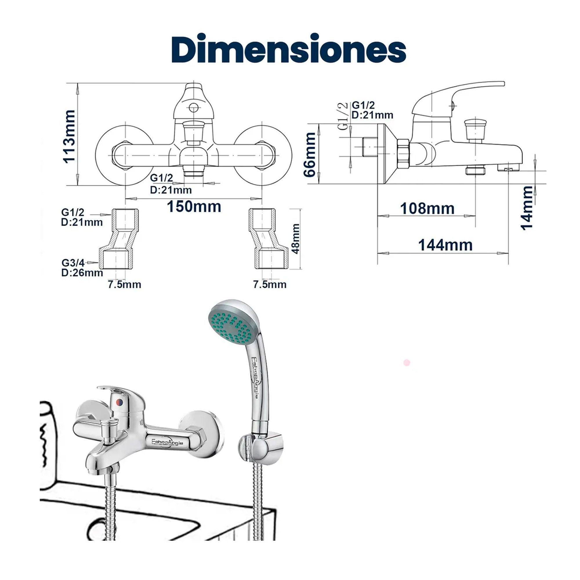 Llave Monomando Tina Ducha Cromada Plateado Brillante-4