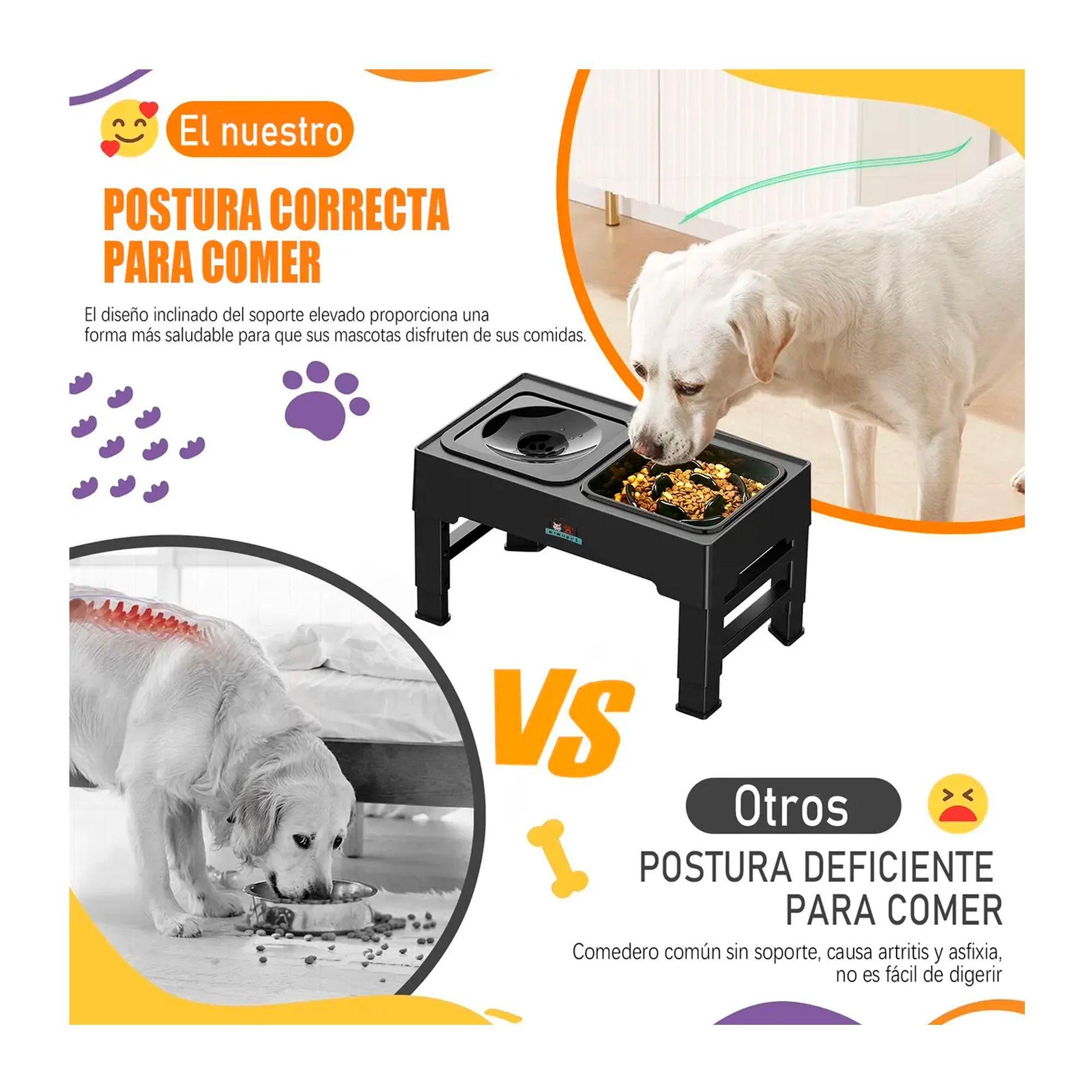 Comedero Bebedero Elevado Regulable 2en1 Perros Gatos Platos-2