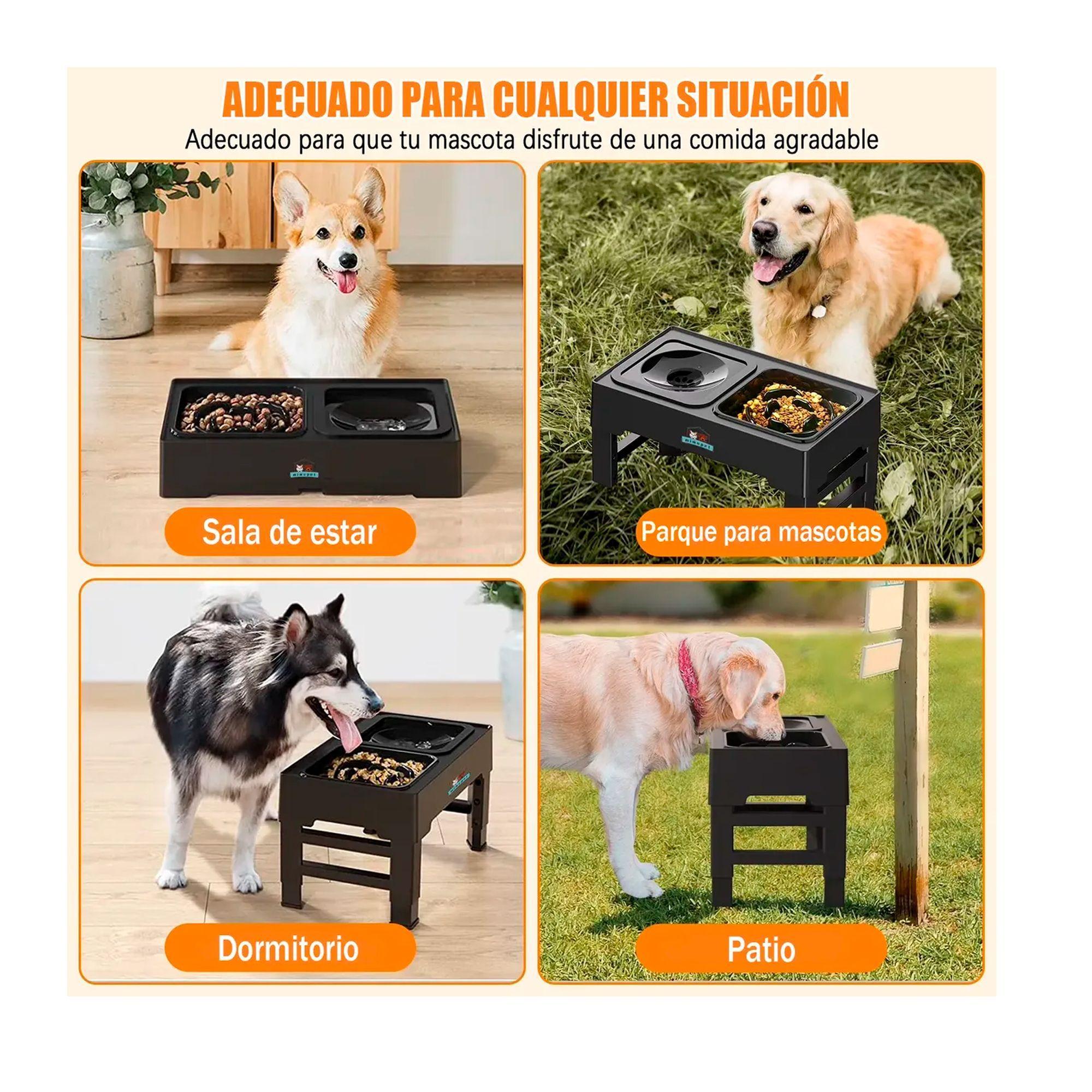 Comedero Bebedero Elevado Regulable 2en1 Perros Gatos Platos-7