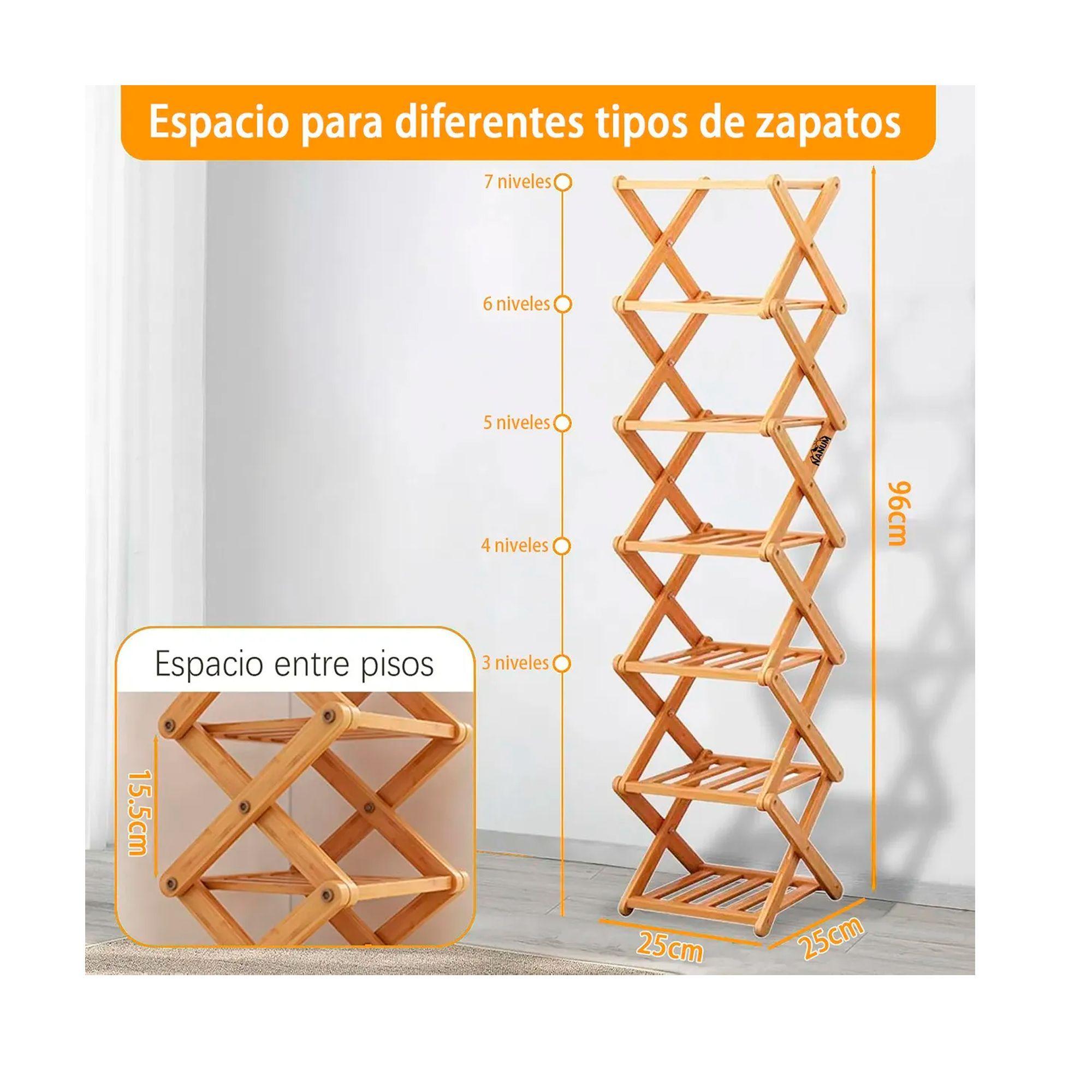 Zapatero Organizador Plegable De Bambu 7 Niveles Multiuso-3