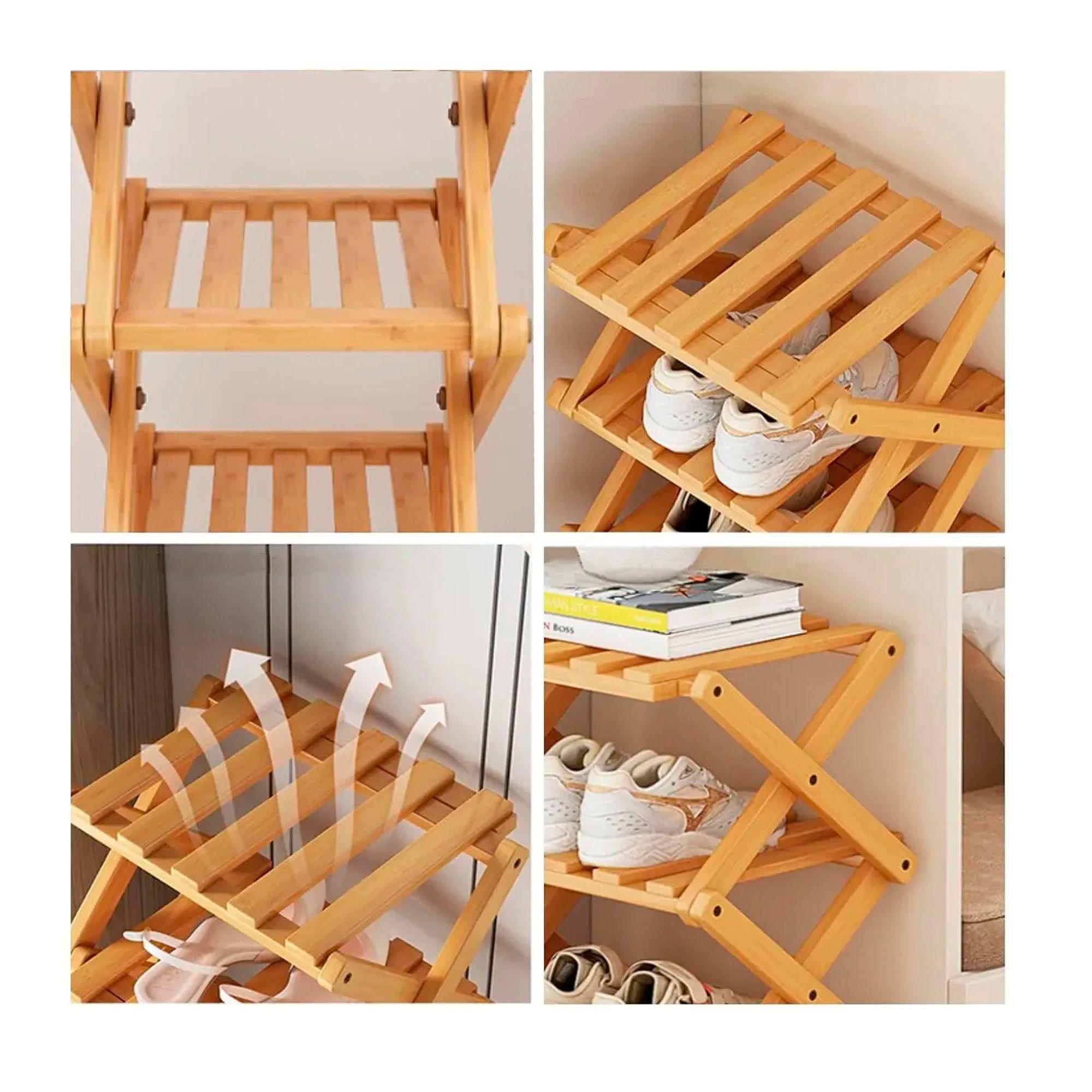 Zapatero Organizador Plegable De Bambu 7 Niveles Multiuso-4