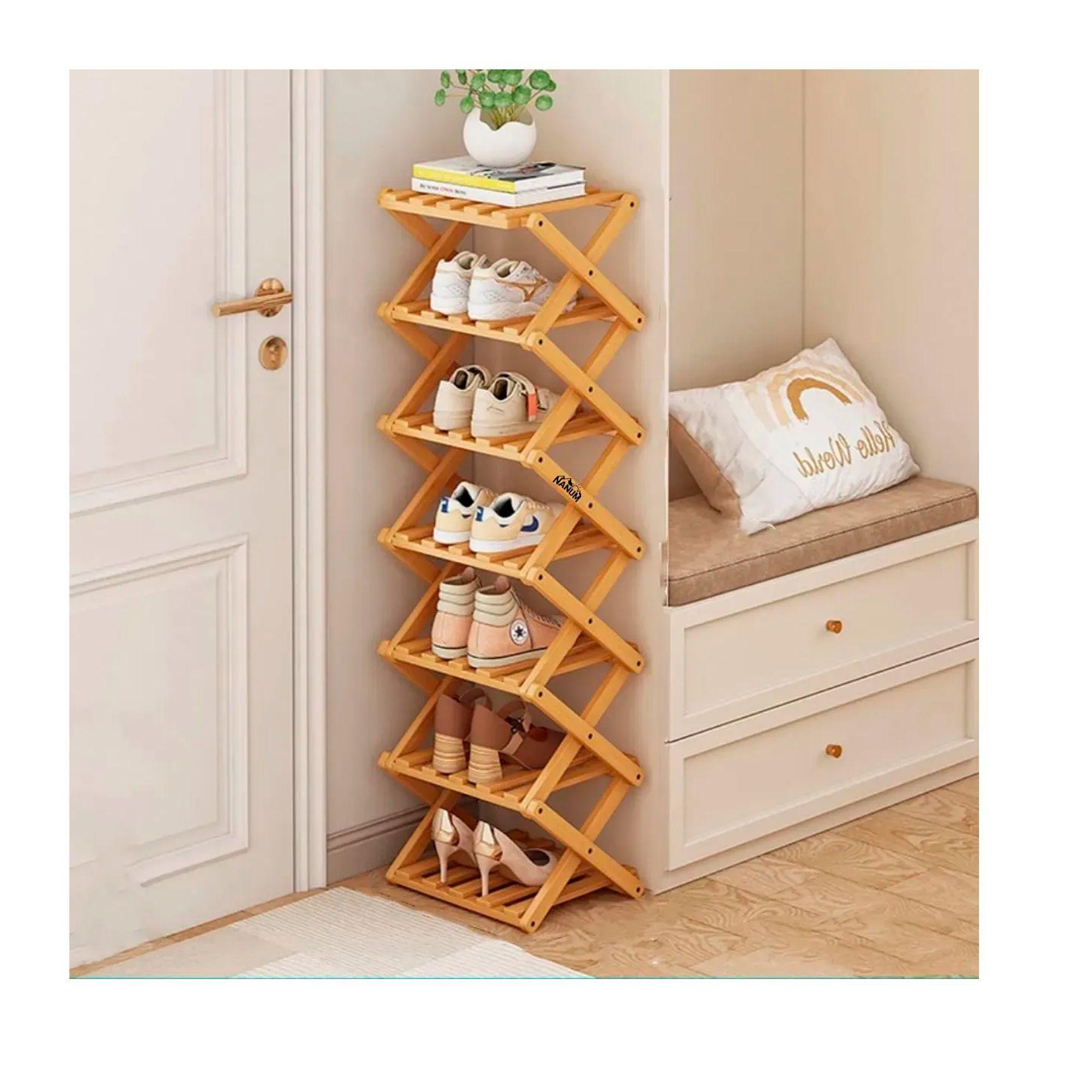 Zapatero Organizador Plegable De Bambu 7 Niveles Multiuso-5
