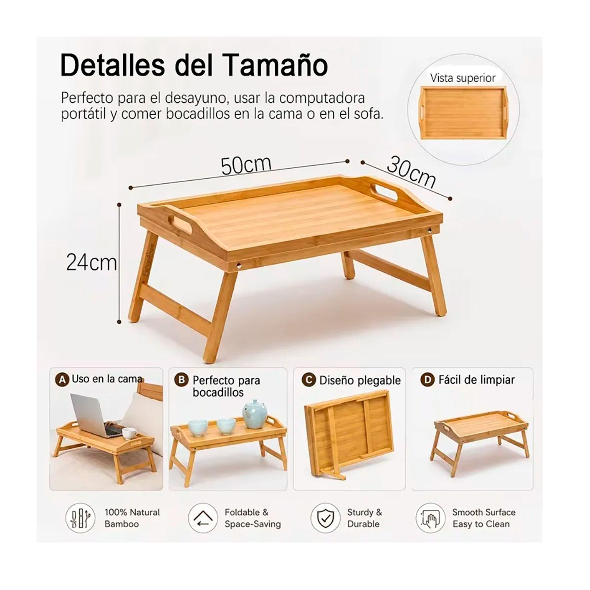 Bandeja Mesa Plegable De Bambu Para Cama Desayuno Notebook-6