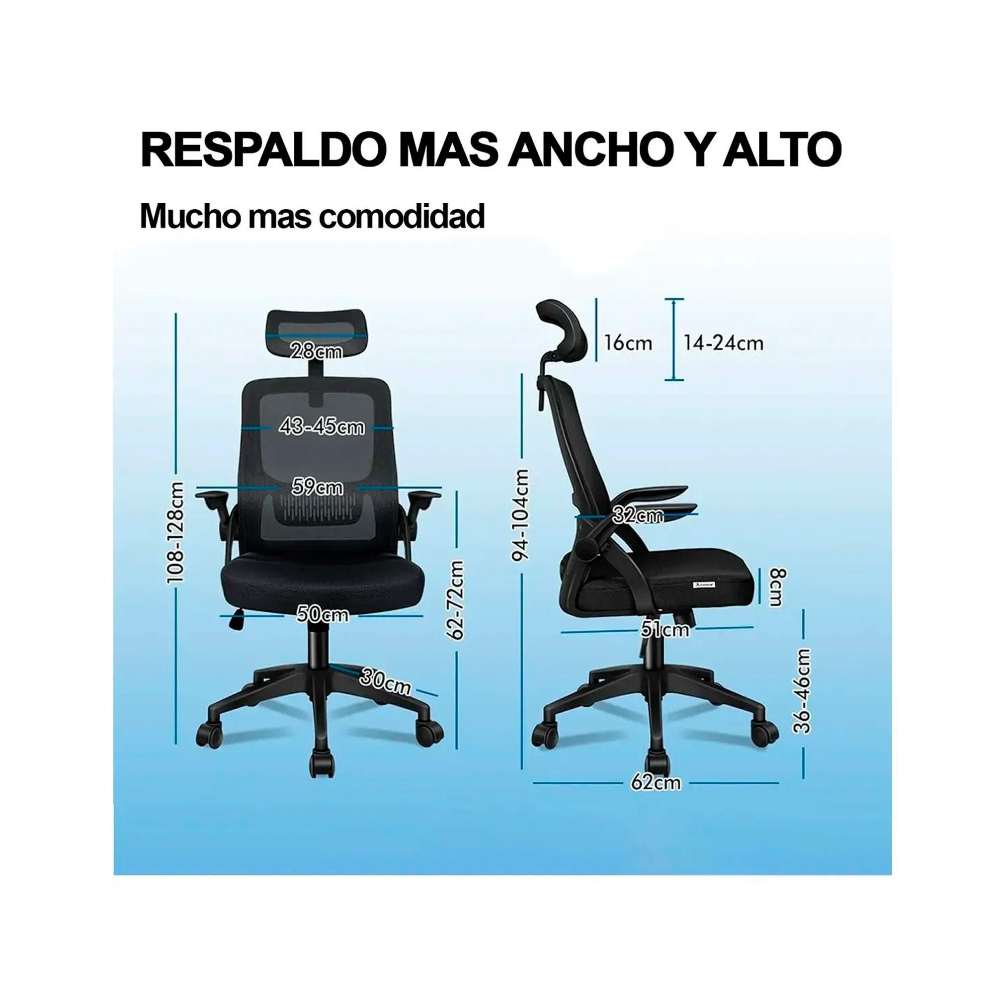 Silla De Oficina Ergonomica Tela Malla Con Reposacabeza-3