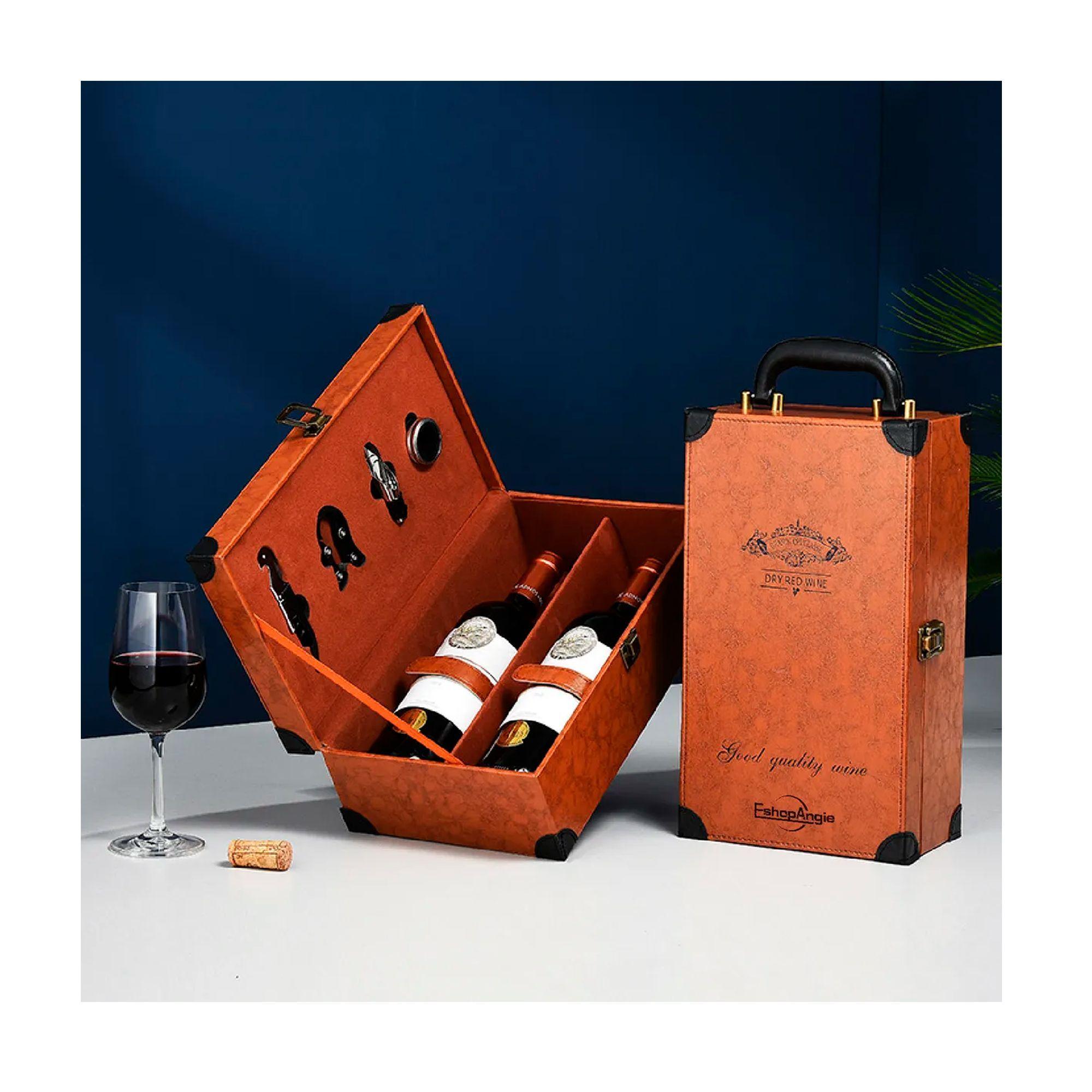Caja Para Vinos Maleta De Cuero Con Accesorios -3