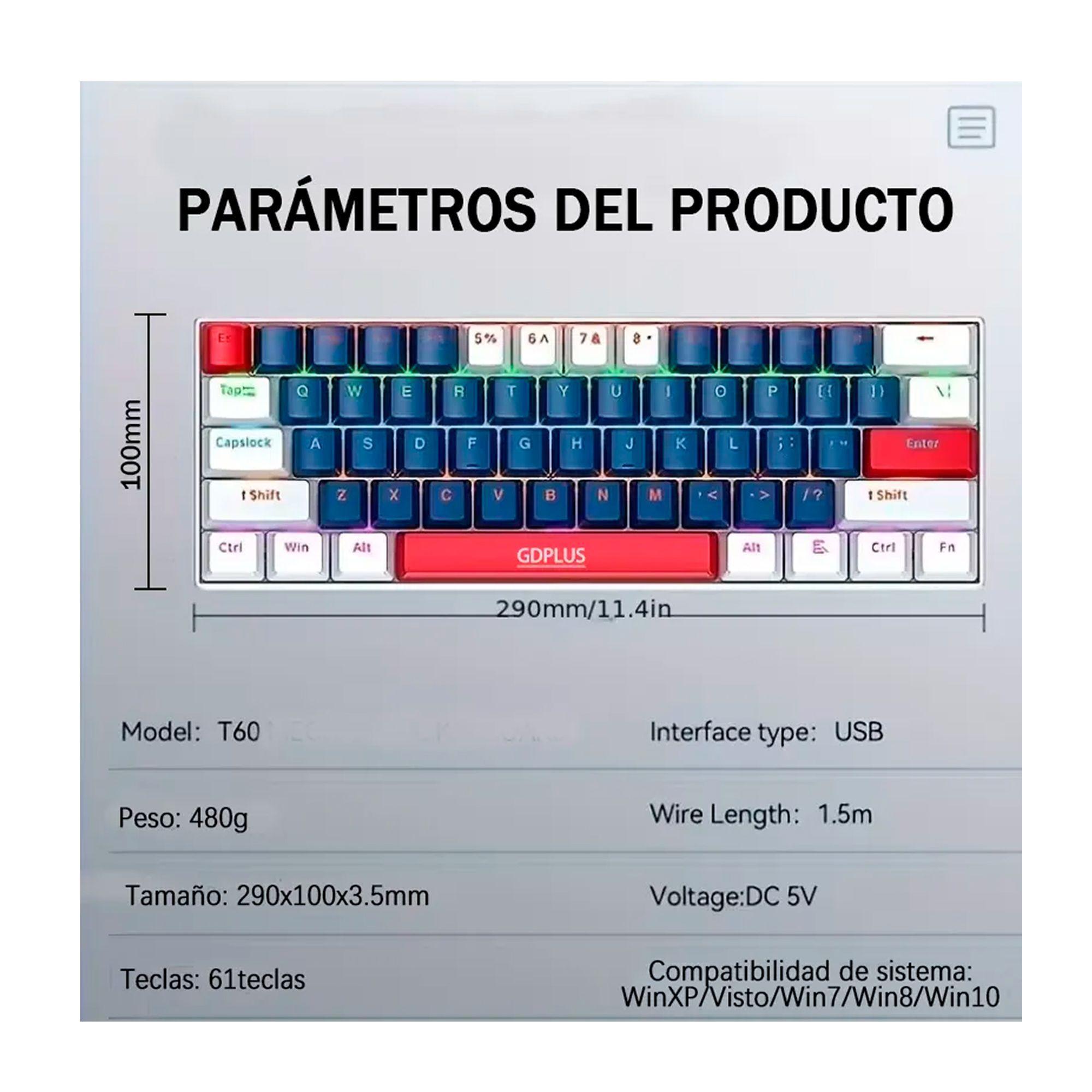 Teclado Mecanico Gamer 60 Rgb Espa ol Hot swap T60 Usb c-6