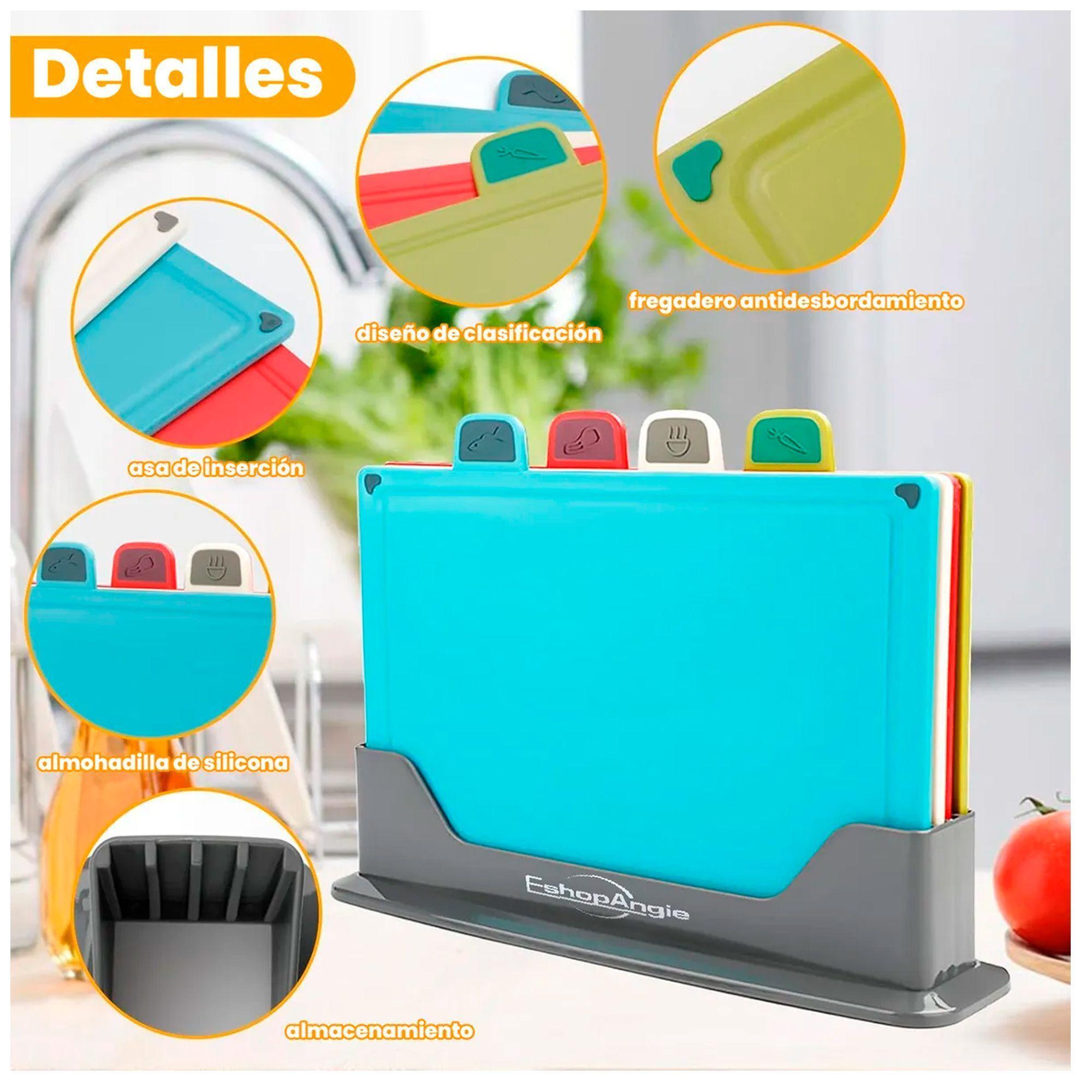 Tablas Para Picar Utensilio Cocina Con Base Colores 4 Piezas Lisa-2
