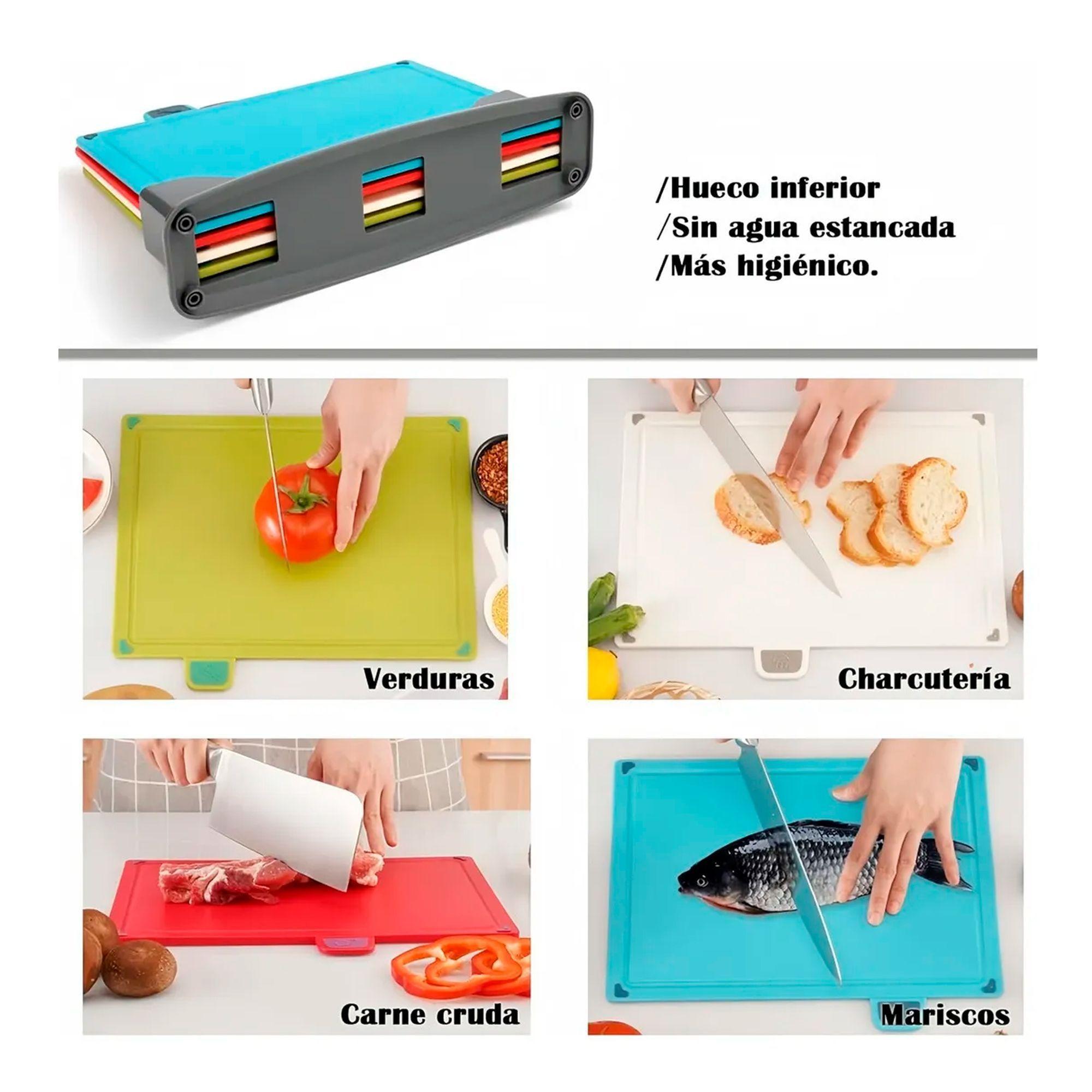 Tablas Para Picar Utensilio Cocina Con Base Colores 4 Piezas Lisa-5