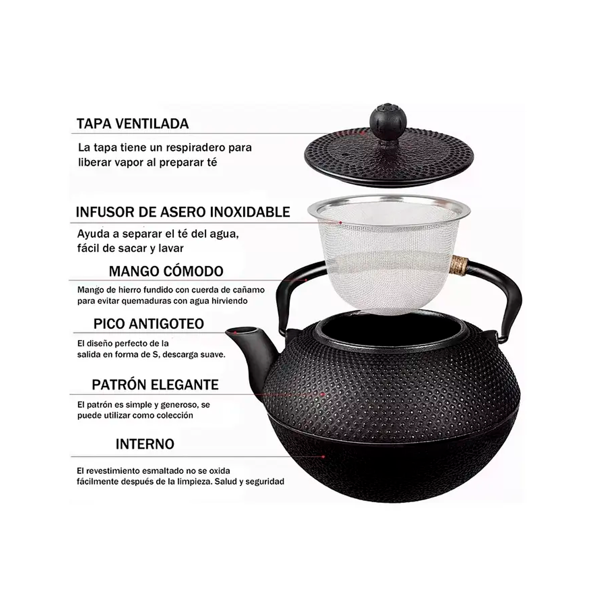 Tetera Hierro Fundido Japonesa Con Infusor Acero-2