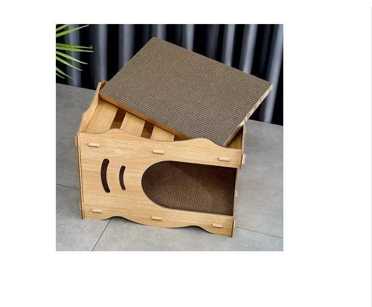 Cama Casa De Madera Para Gatos Con Rascador Interno-3