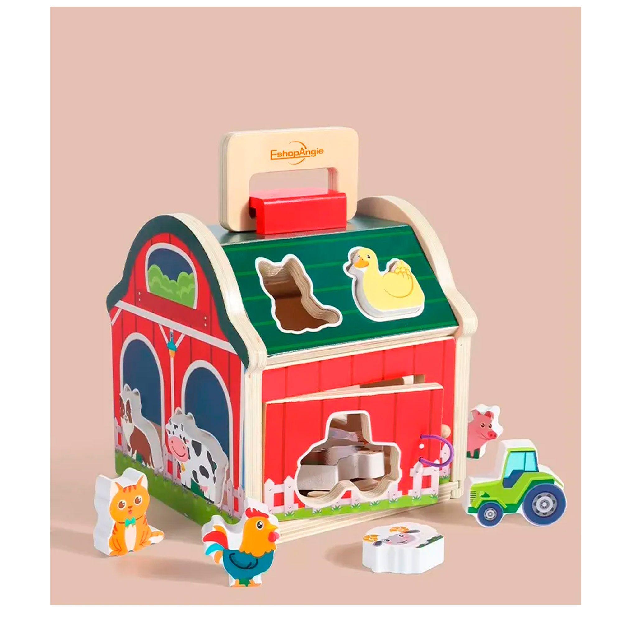 Juguete Didáctico Granja Encaje De Animales De Madera Niños-4