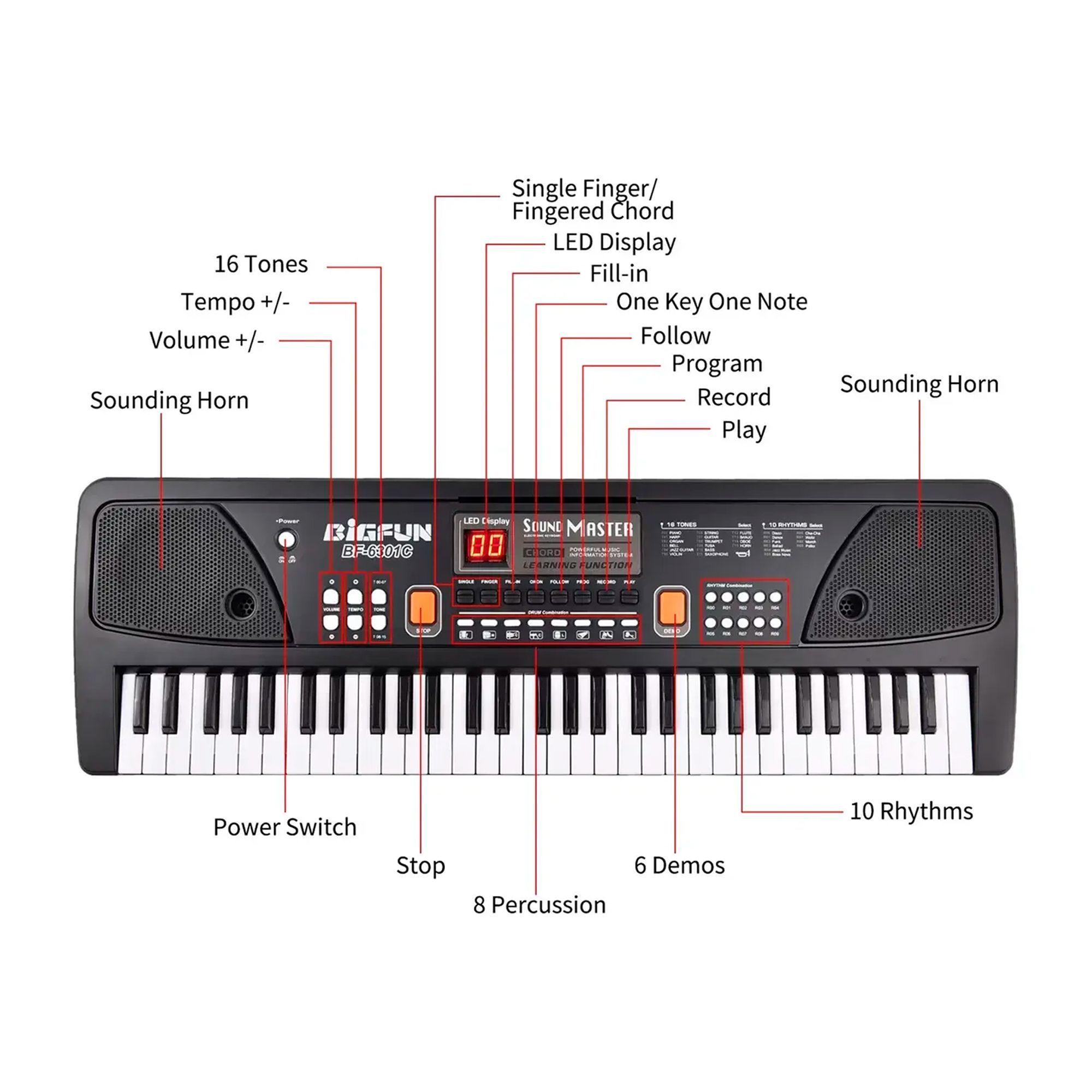 Piano Teclado Musical El ctrico De 61 Teclas Micr fono-3