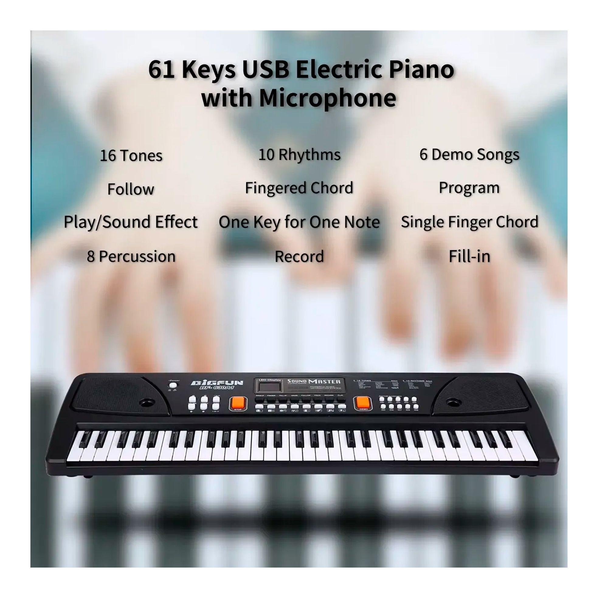 Piano Teclado Musical El ctrico De 61 Teclas Micr fono-4