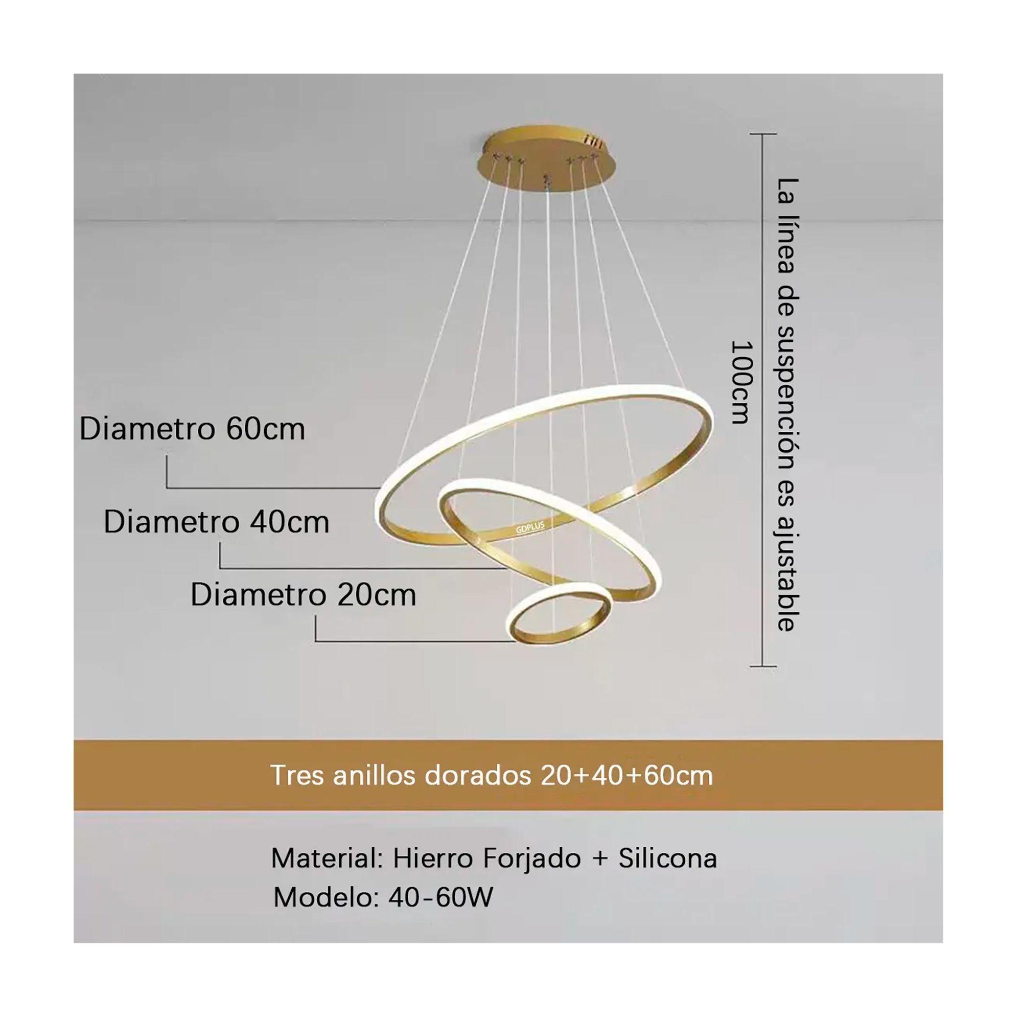 Lampara Colgante De Techo Led Moderna 3 Anillos Ajustables-3