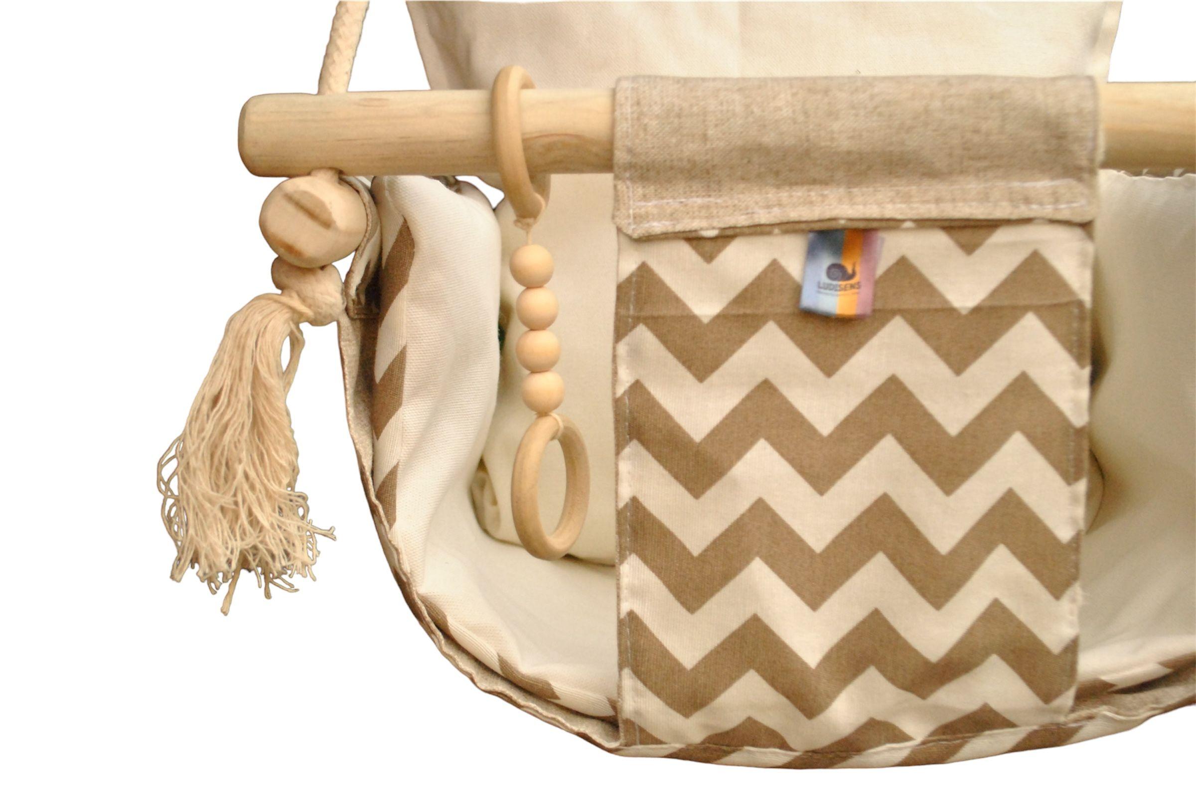 Columpio Ergonómico de Algodón, modelo Colcha ZigZag Beige hasta 35 kilos-2