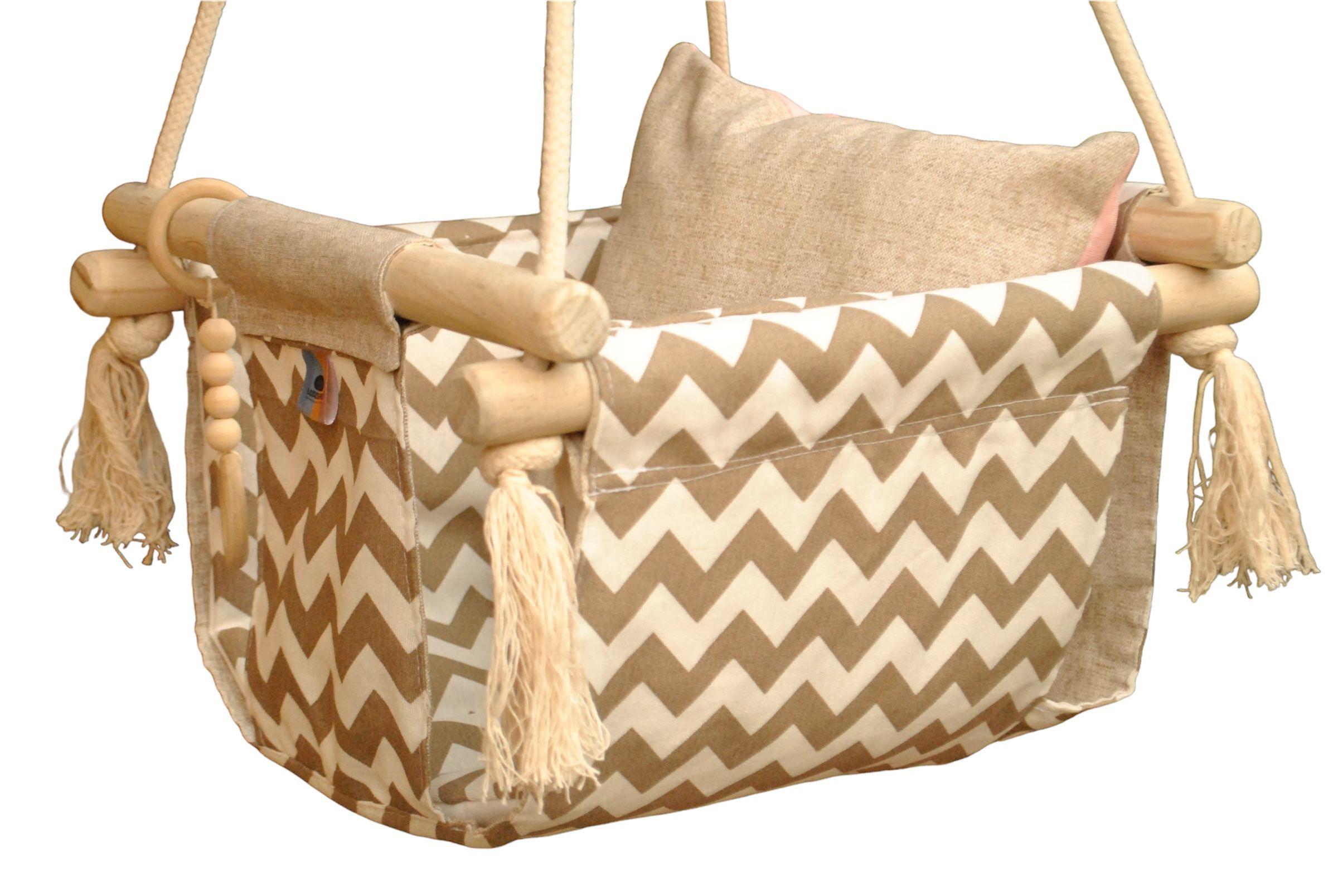 Columpio Ergonómico de Algodón, modelo Colcha ZigZag Beige hasta 35 kilos-3