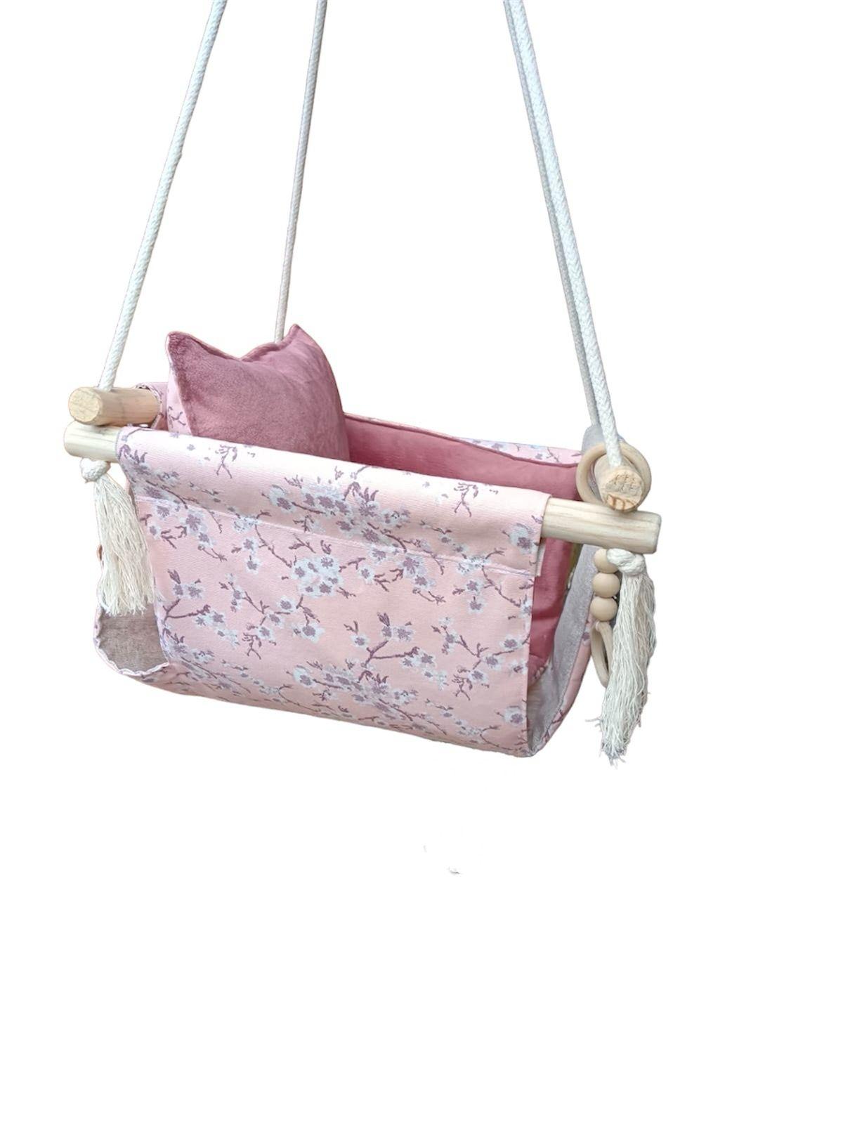 Columpio Ergonómico de Algodón, modelo Colcha Flor Rosa Felpa hasta 35 kilos-3