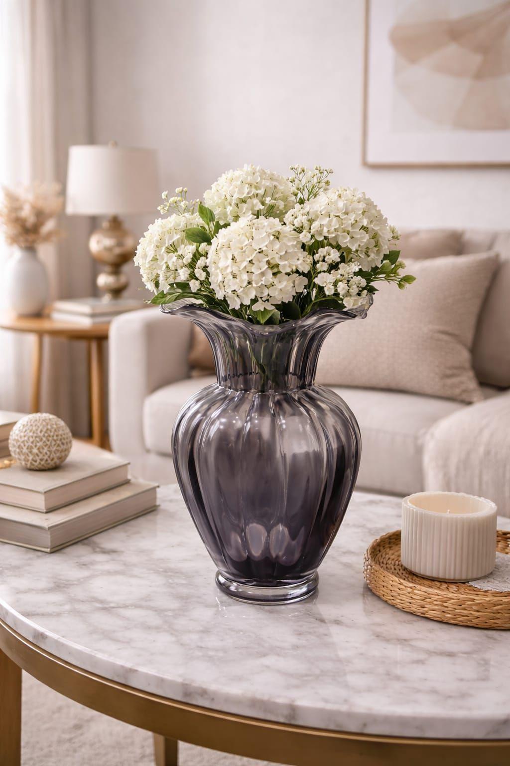 Florero Decorativo de Vidrio Gris Ahumado 28 cm-2