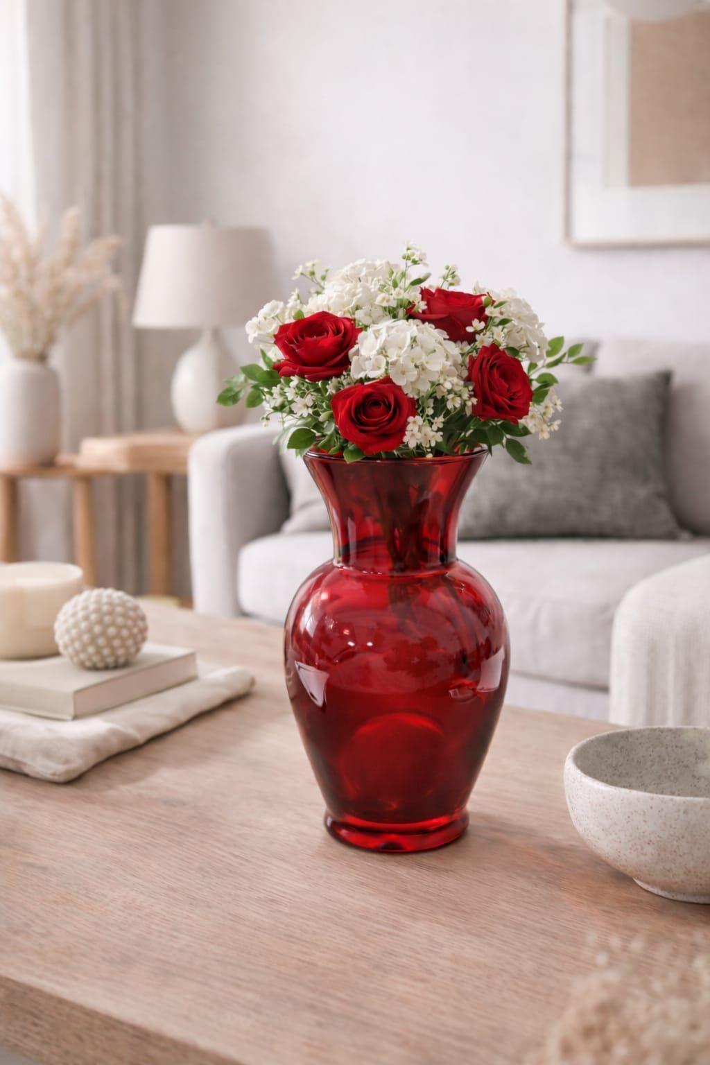 Florero de Vidrio Rojo Translucido Decorativo 27 cm-2