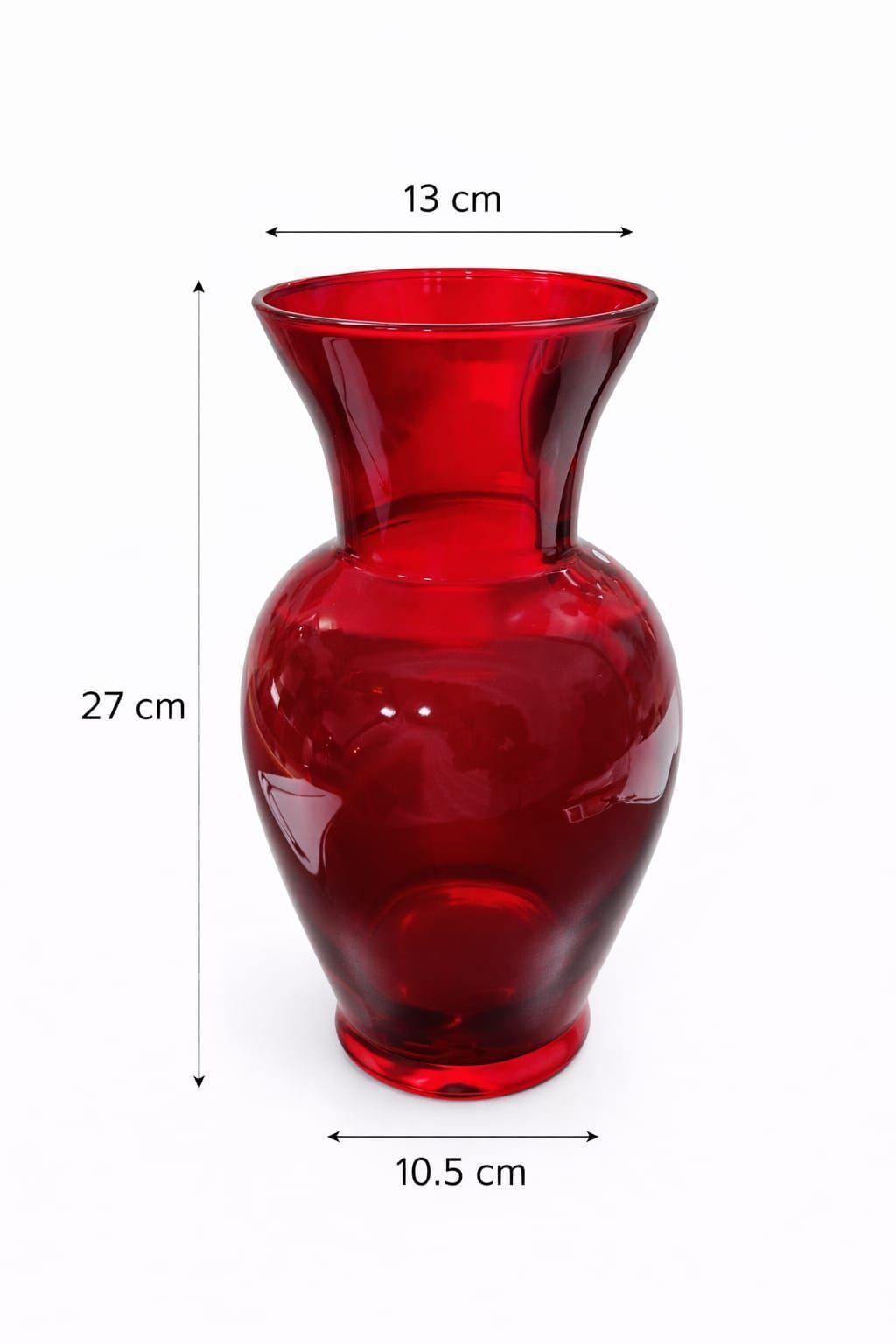 Florero de Vidrio Rojo Translucido Decorativo 27 cm-3