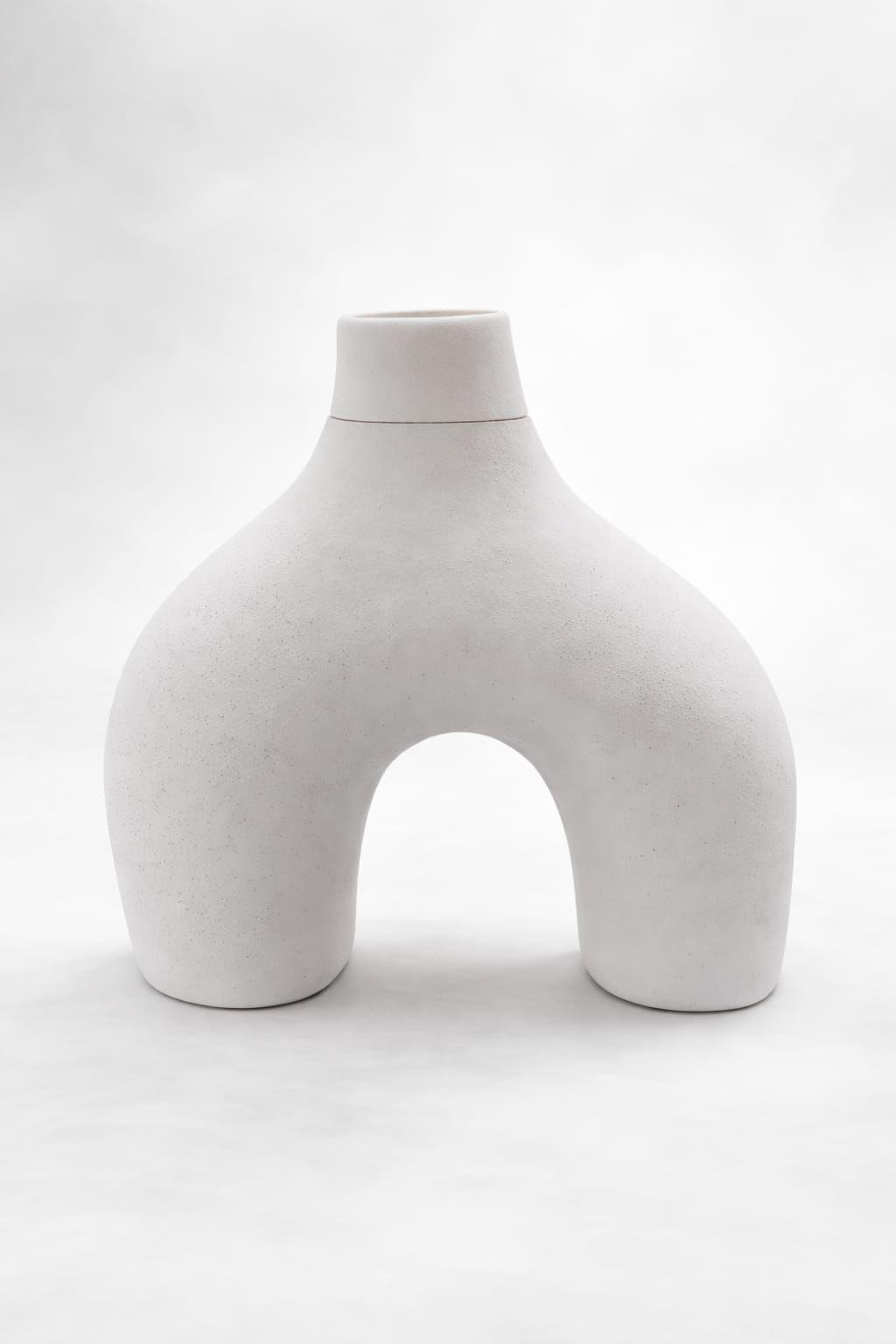 Jarron Decorativo Ceramico Blanco Humo-0