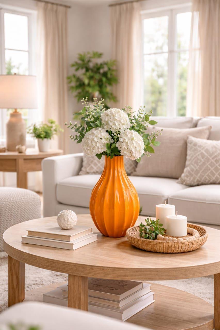 Jarron Decorativo de Ceramica Naranjo 37cm-2