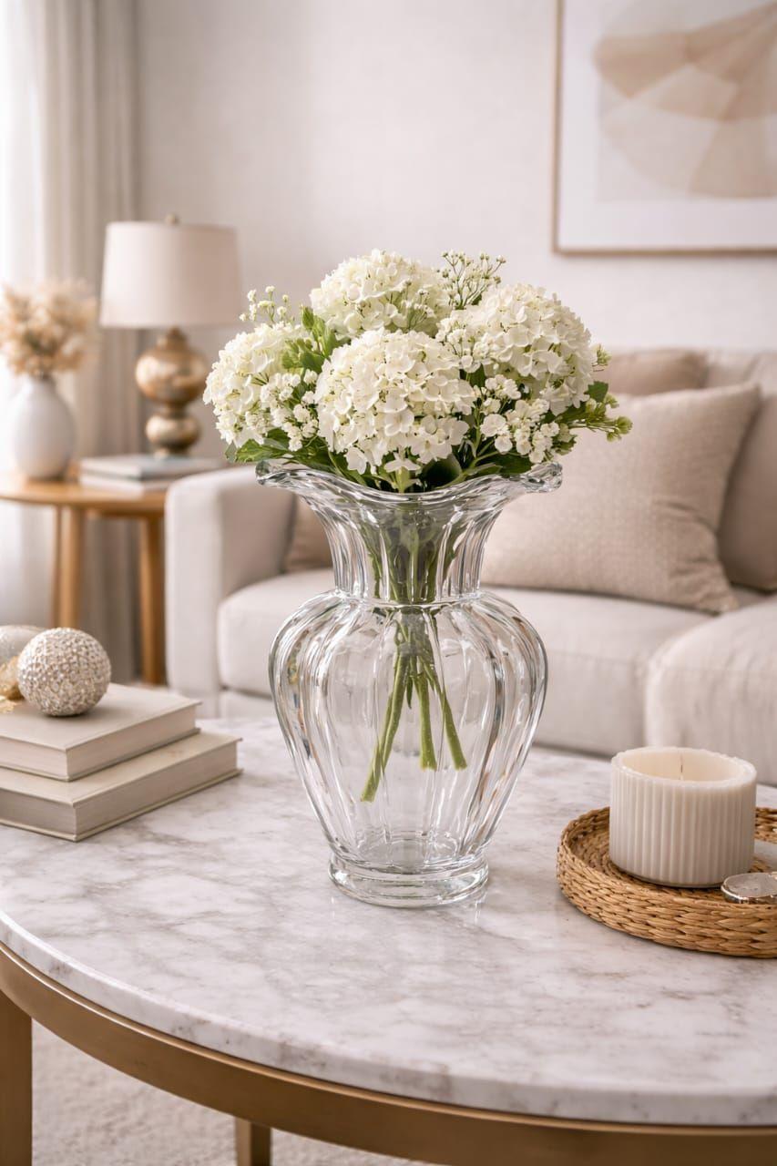 Jarron Decorativo de Vidrio Transparente con Borde Ondulado-2