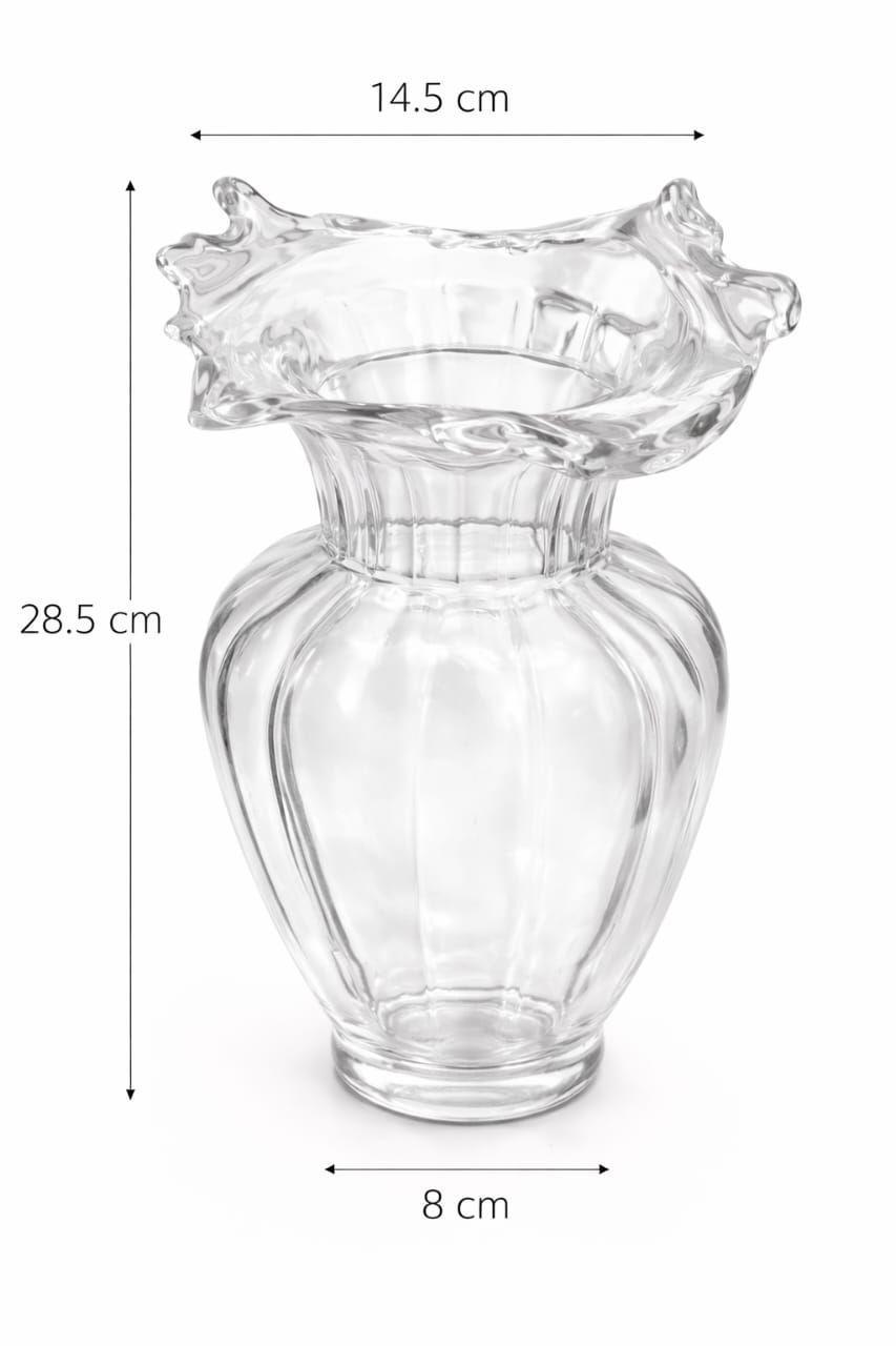 Jarron Decorativo de Vidrio Transparente con Borde Ondulado-3