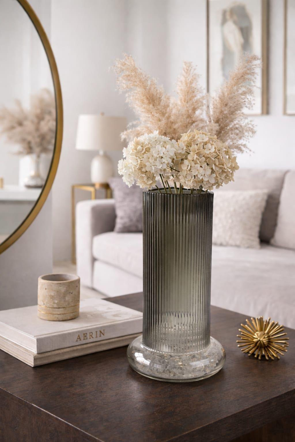 Florero de Vidrio Decorativo Gris Humo 28 cm | Florero Moderno para Decoración -2