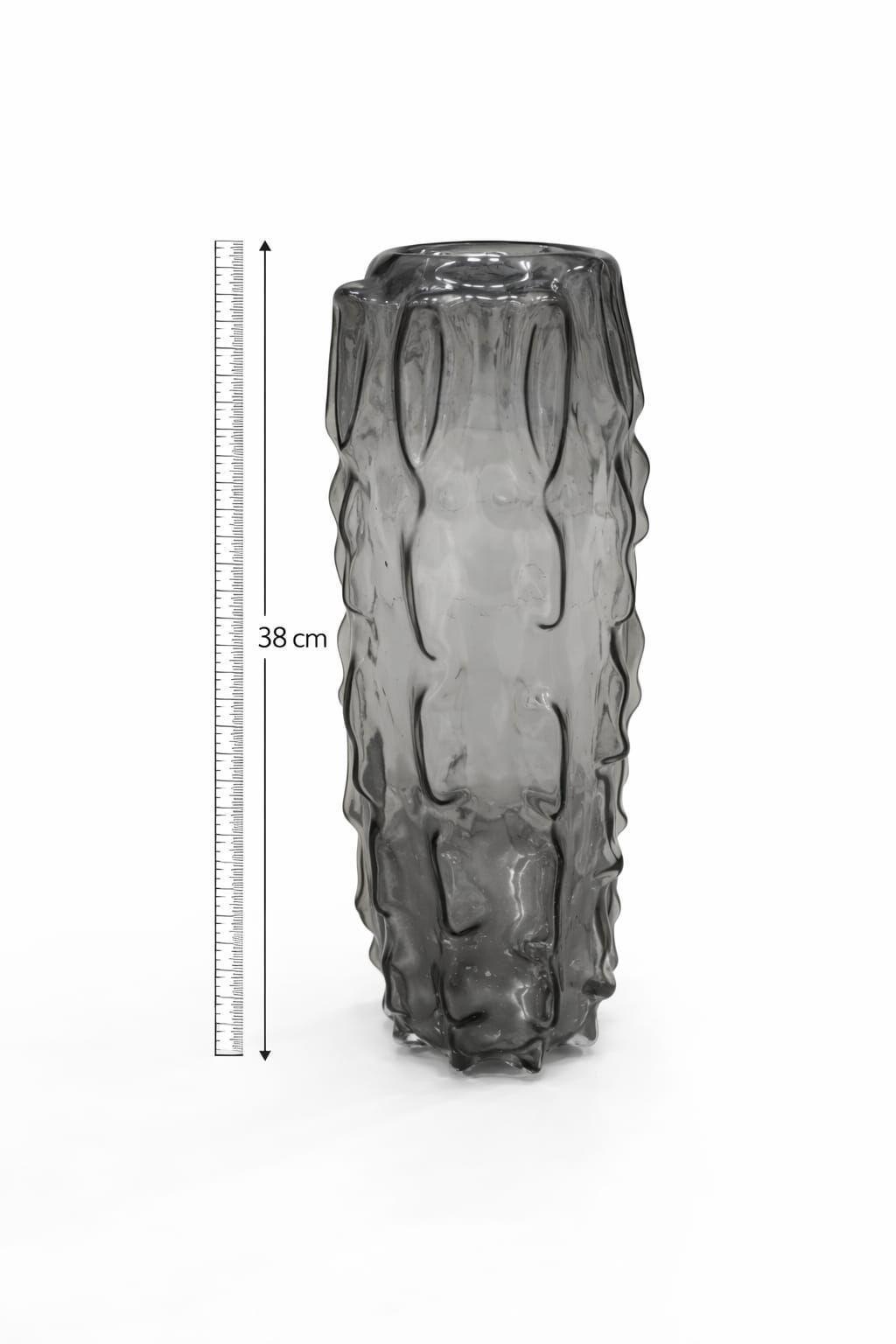 Jarron Decorativo de Vidrio Grueso Gris Humo 38 cm Diseño Moderno Texturizado-2